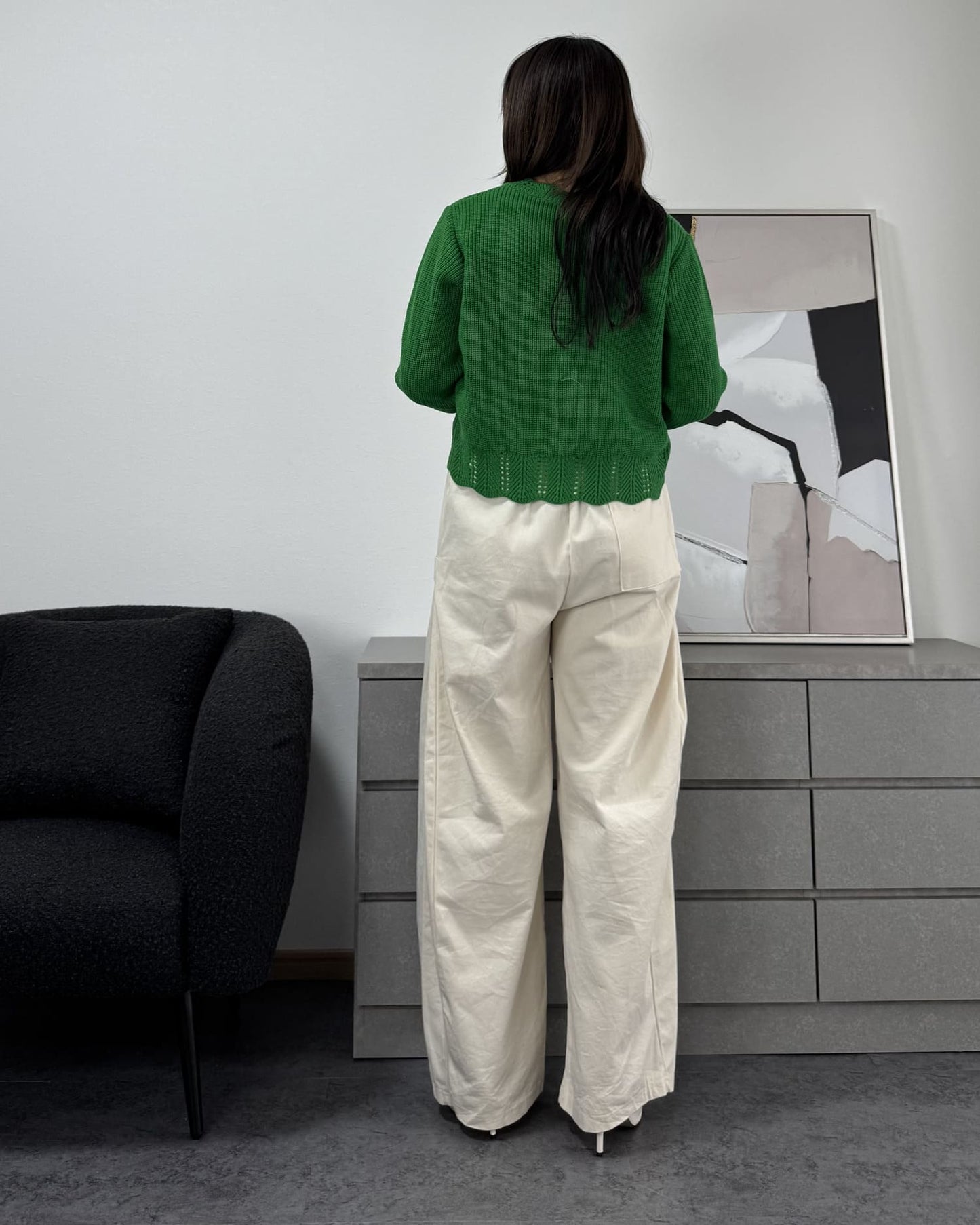 鍵編みデザインカラーカーディガン