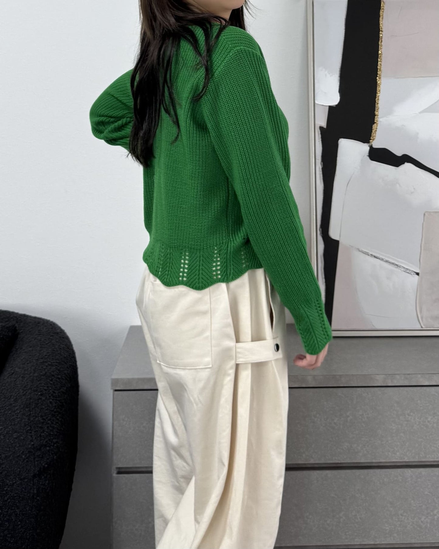 鍵編みデザインカラーカーディガン