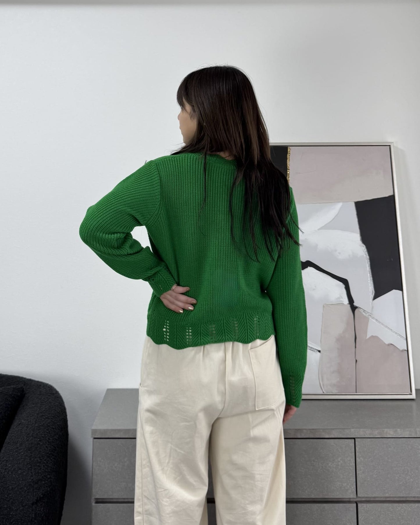 鍵編みデザインカラーカーディガン