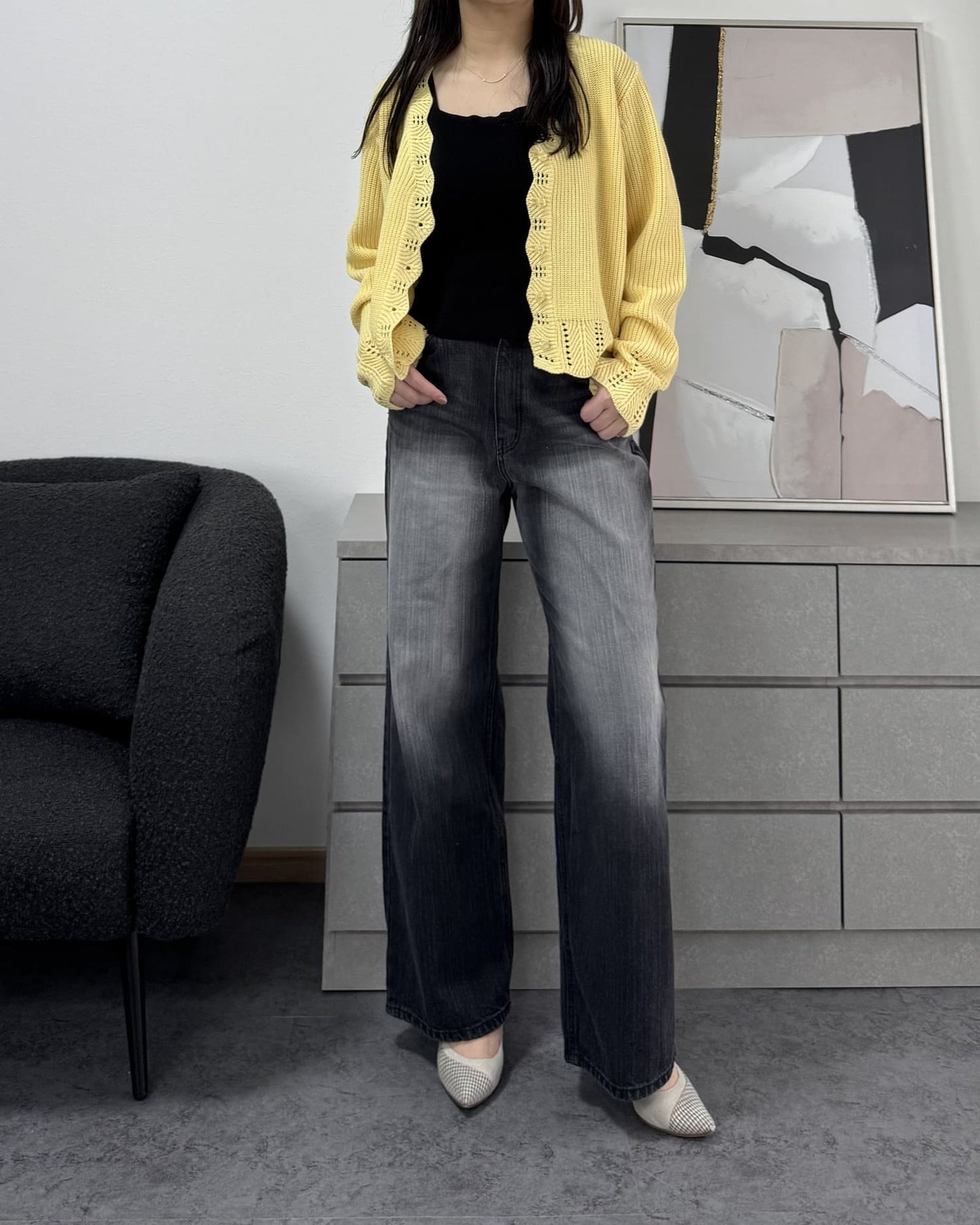 ブラックウォッシュドワイドデニム