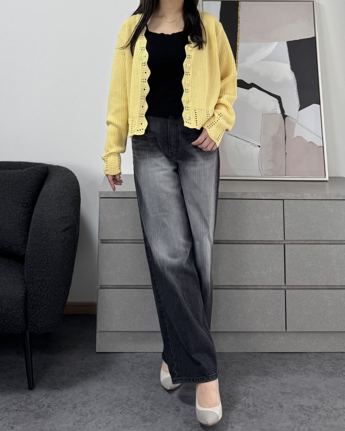 鍵編みデザインカラーカーディガン