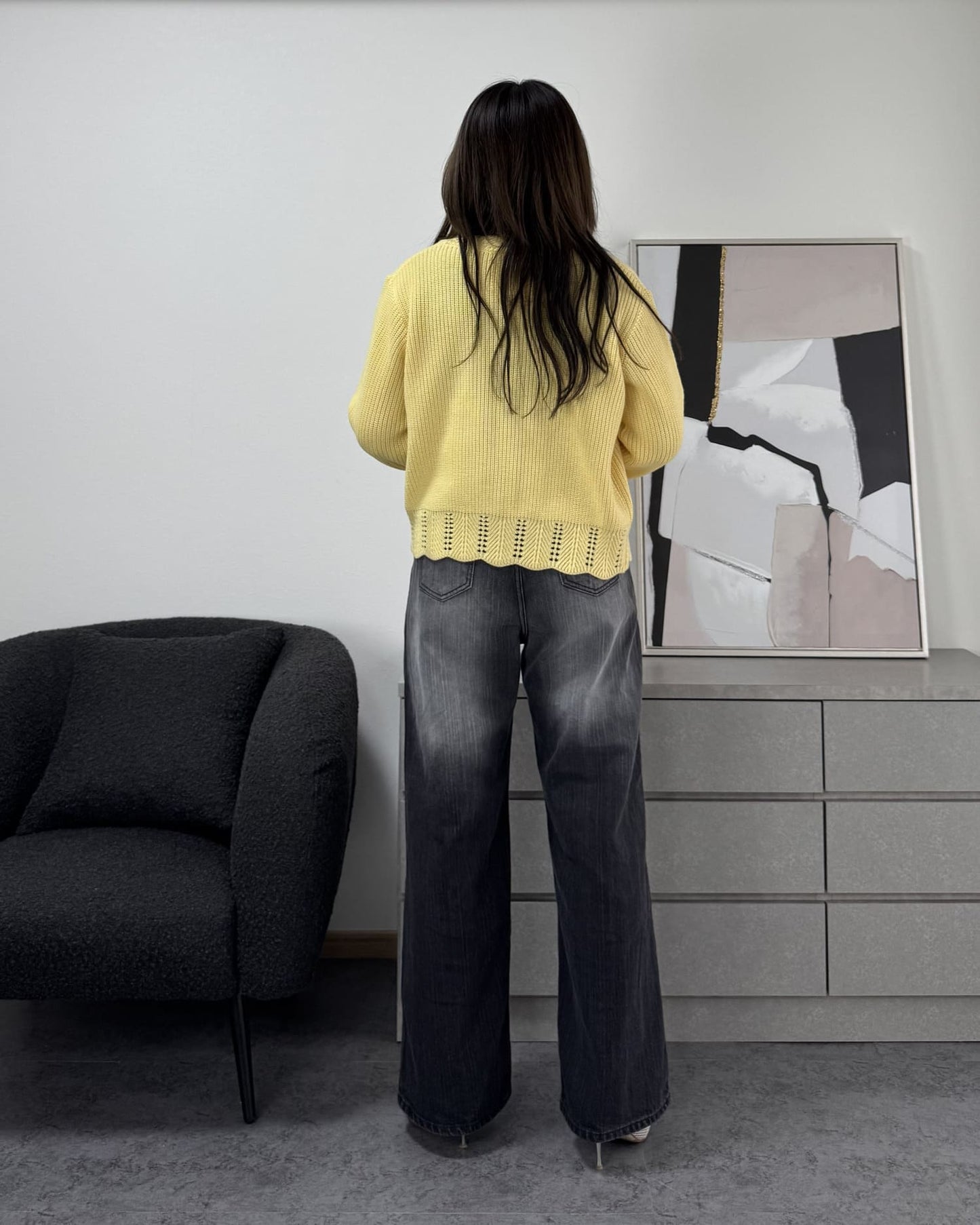 鍵編みデザインカラーカーディガン