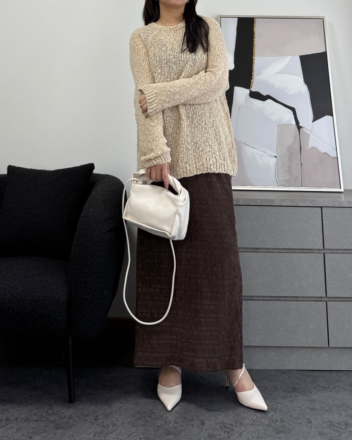 ポインテッドトゥストラップヒールミュール