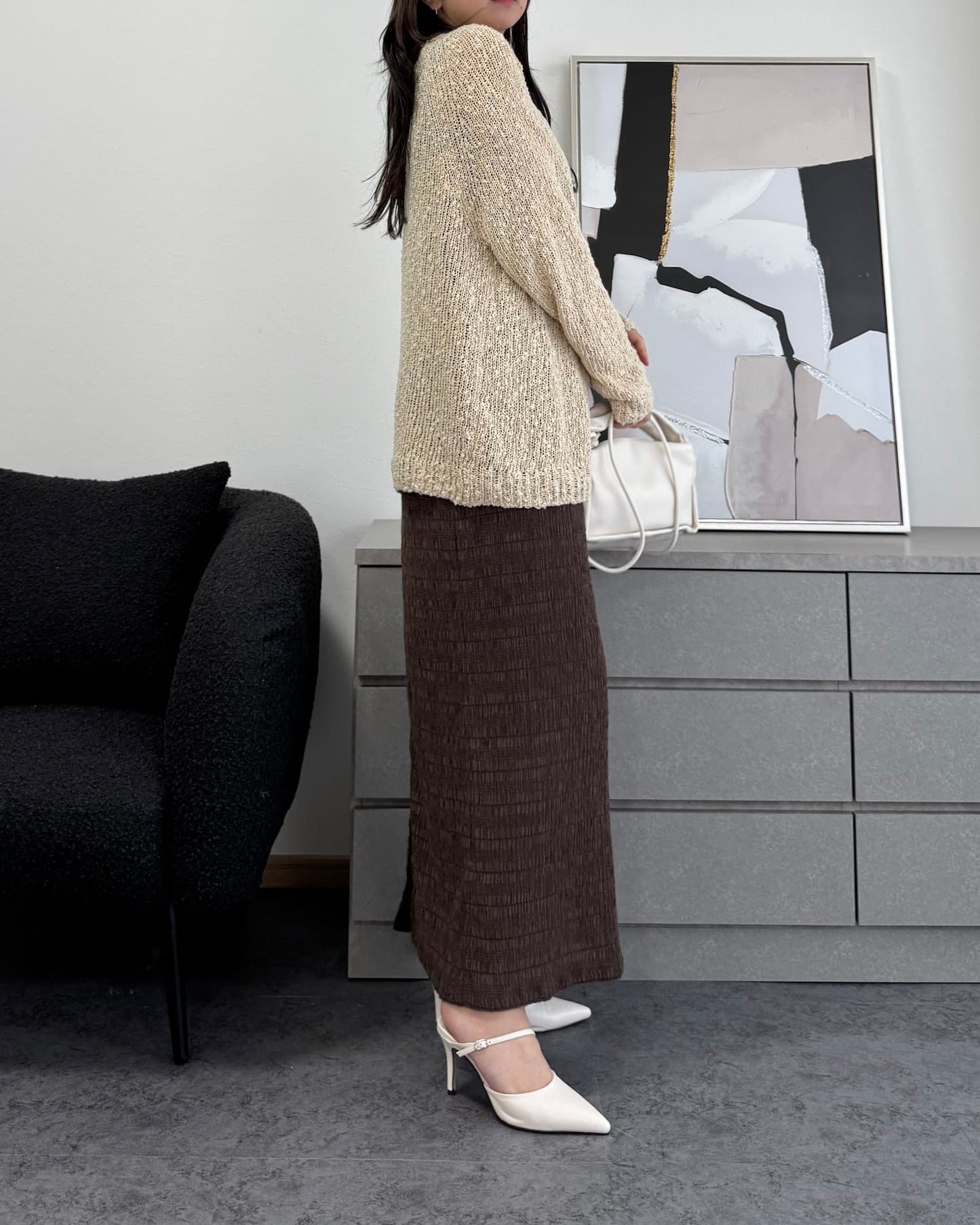 ポインテッドトゥストラップヒールミュール