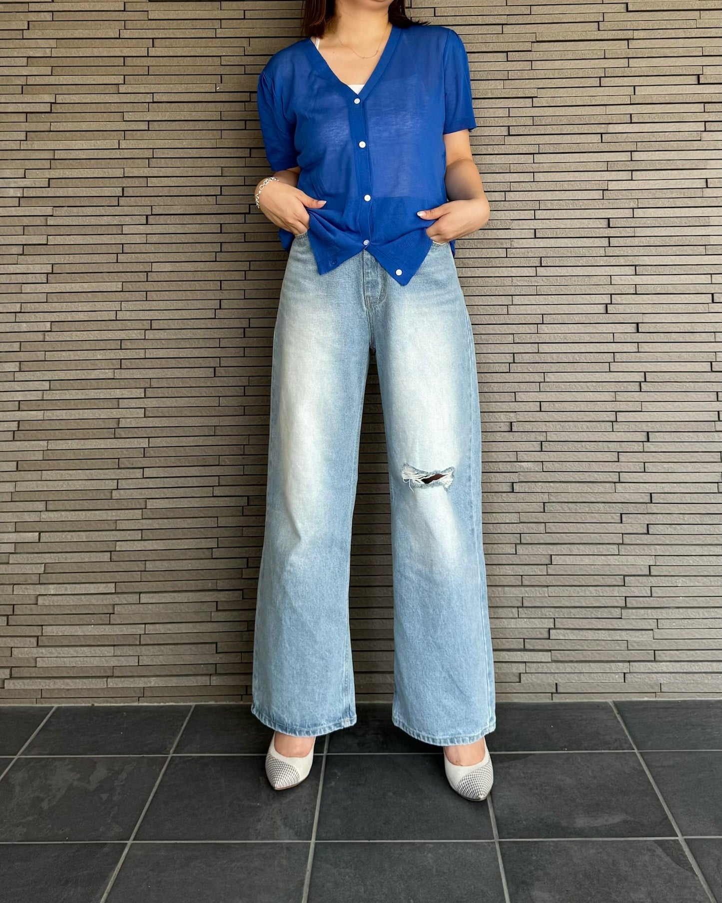 半袖シアーコンパクトカーディガン