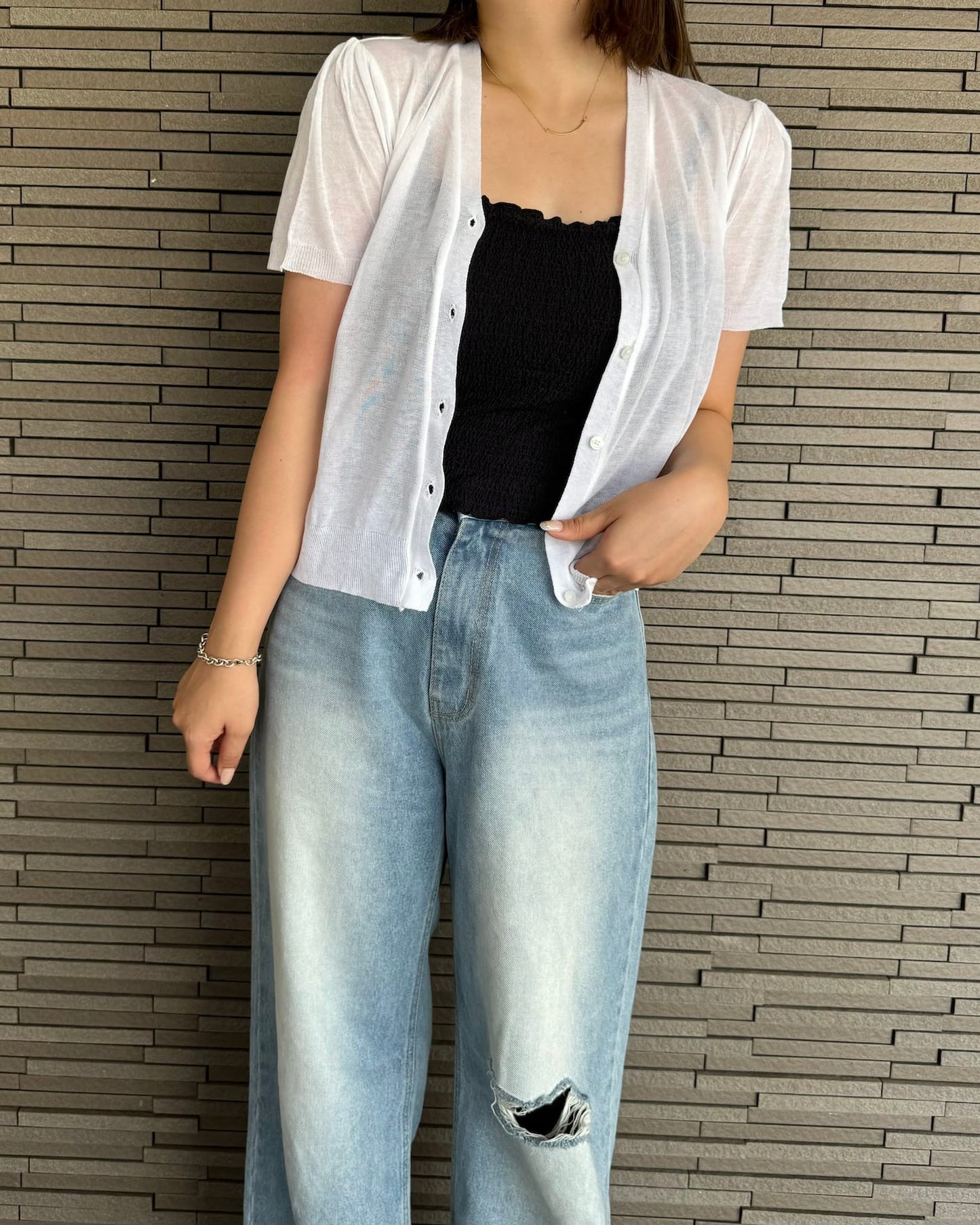 半袖シアーコンパクトカーディガン