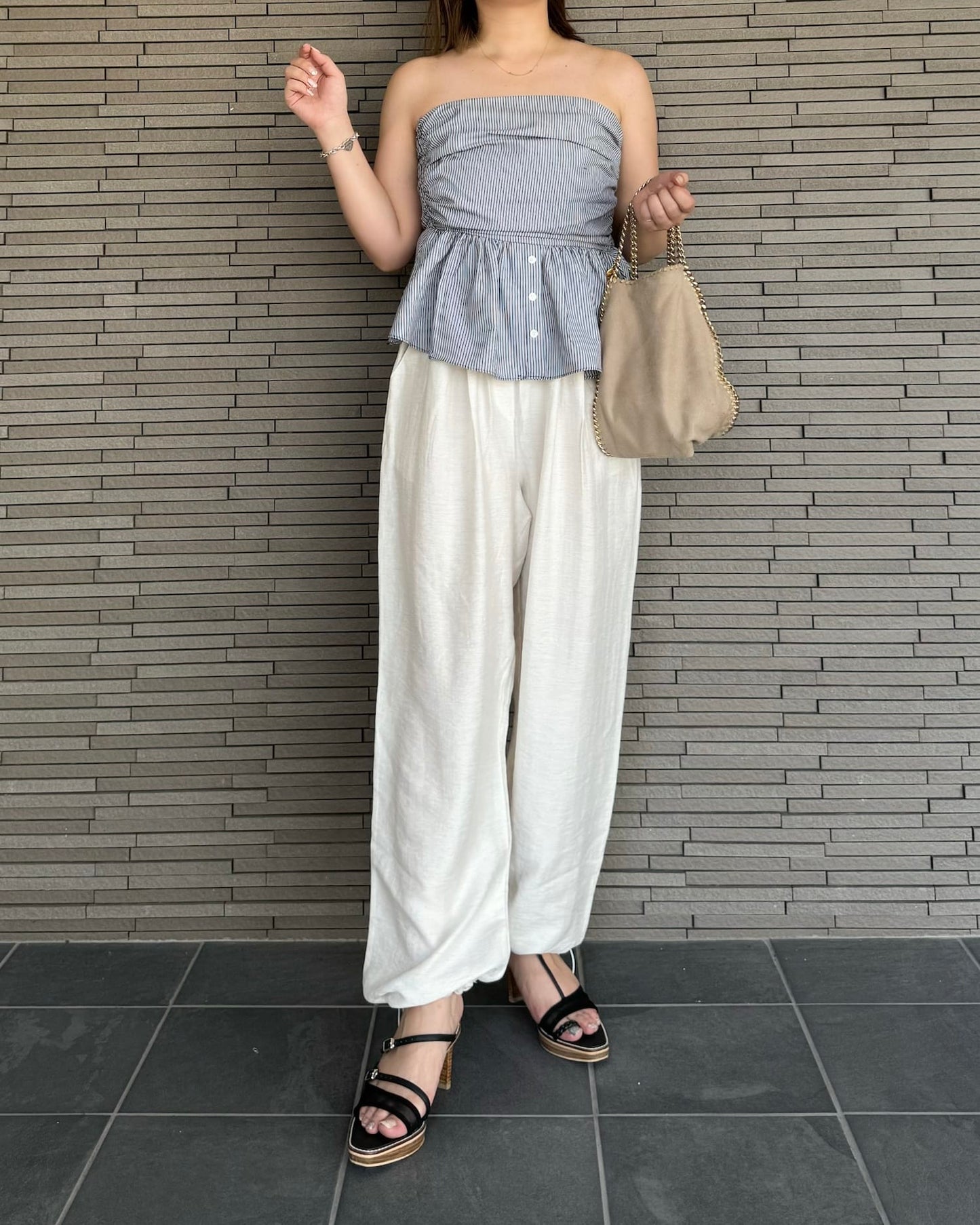 ストライプペプラムベアビスチェ