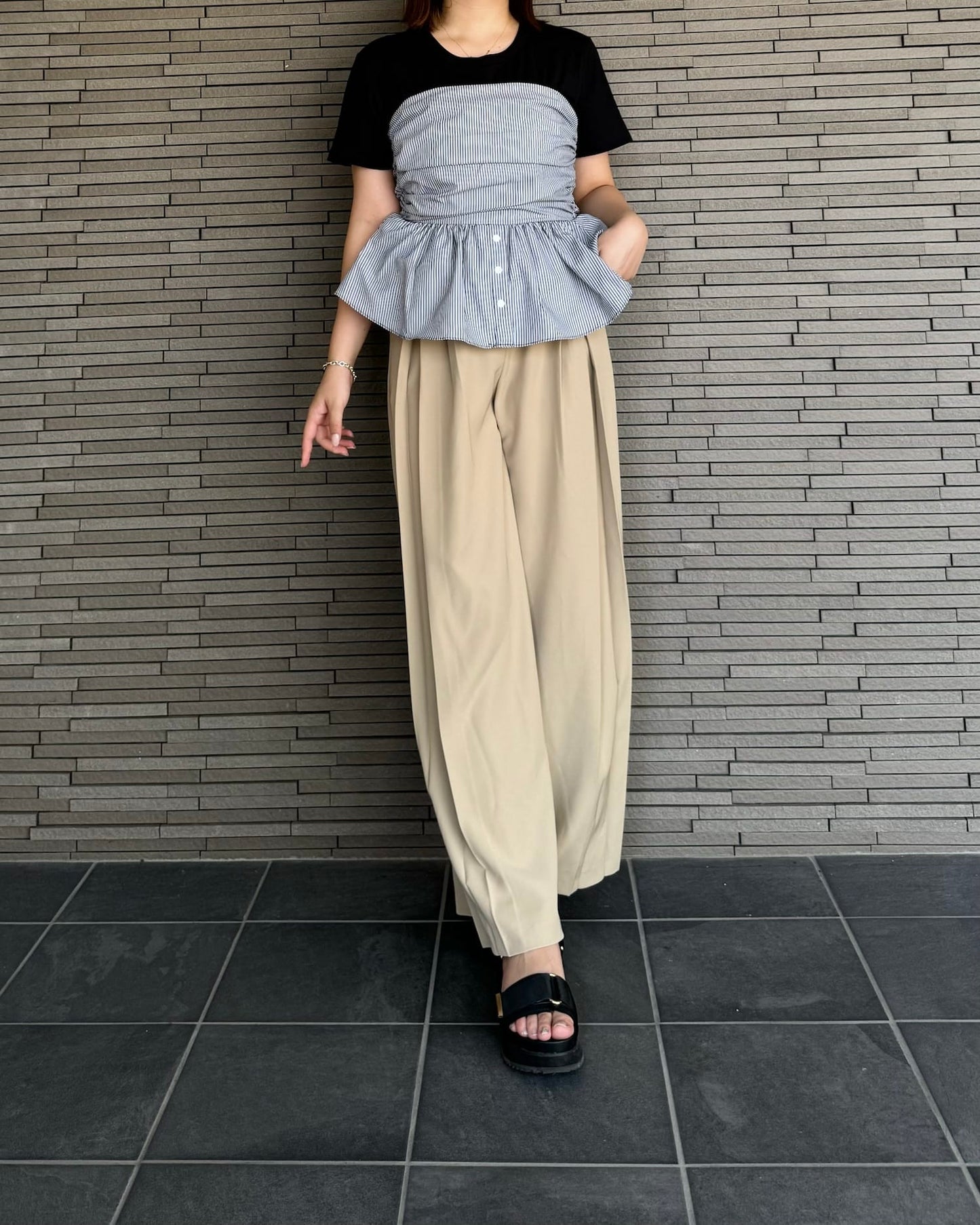 ストライプペプラムベアビスチェ