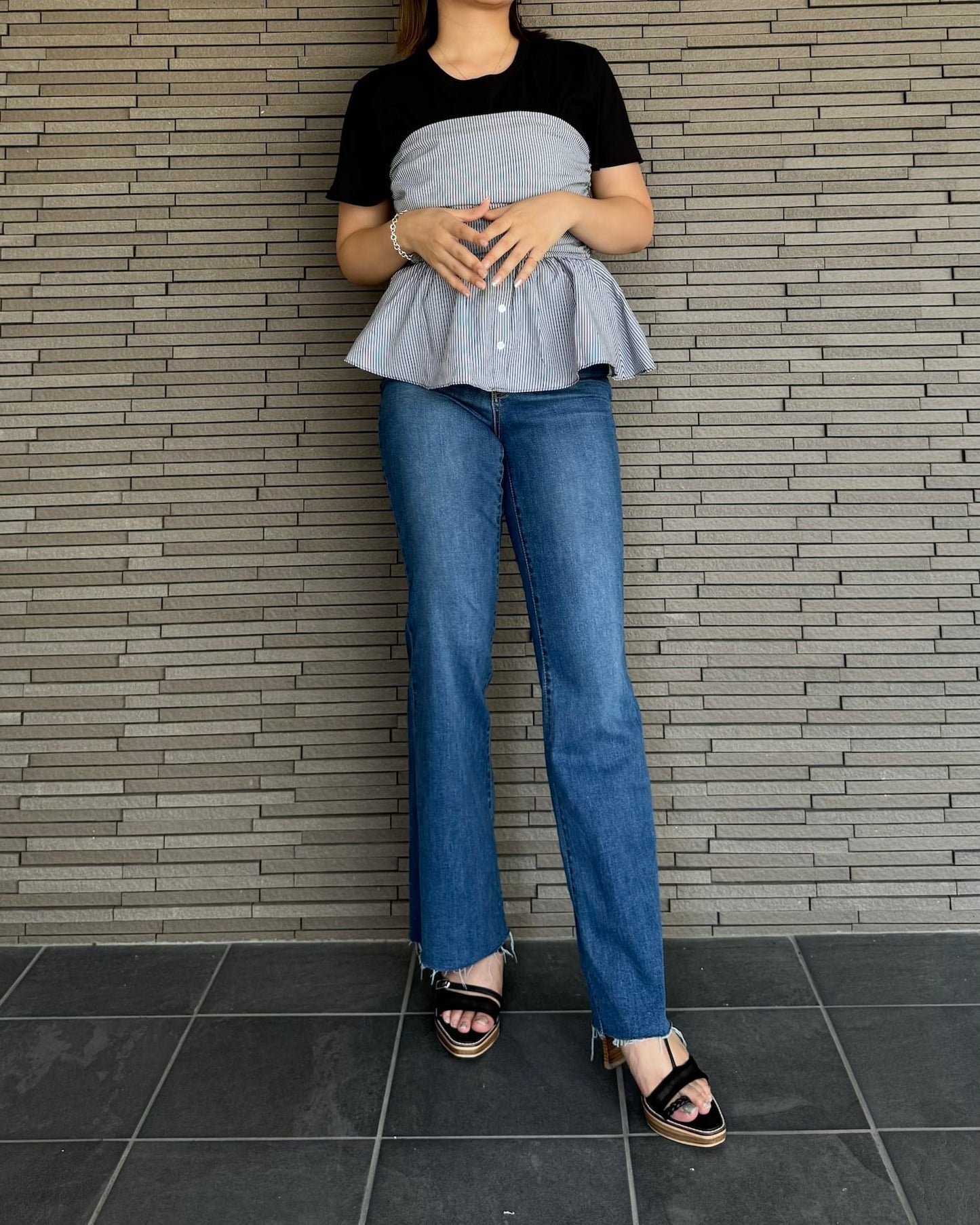 ストライプペプラムベアビスチェ