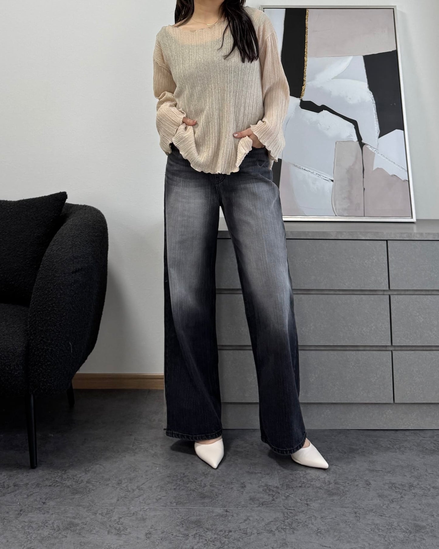 ポインテッドトゥストラップヒールミュール