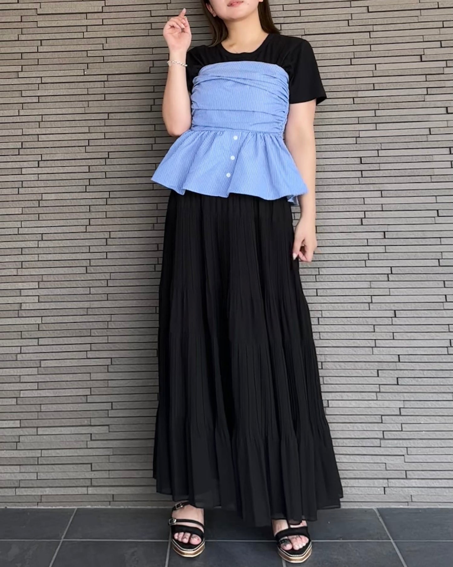 ストライプペプラムベアビスチェ