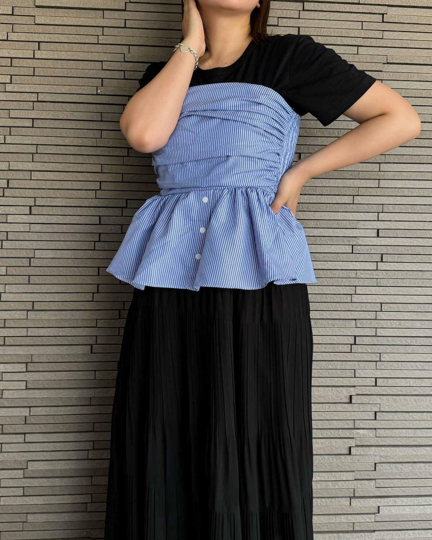 ストライプペプラムベアビスチェ