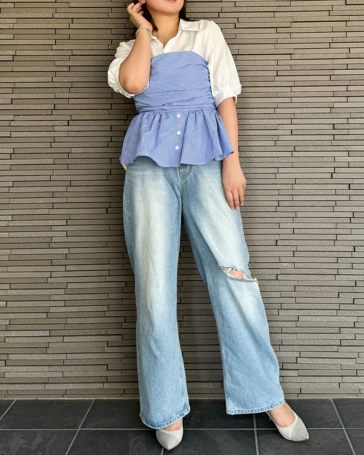 ストライプペプラムベアビスチェ