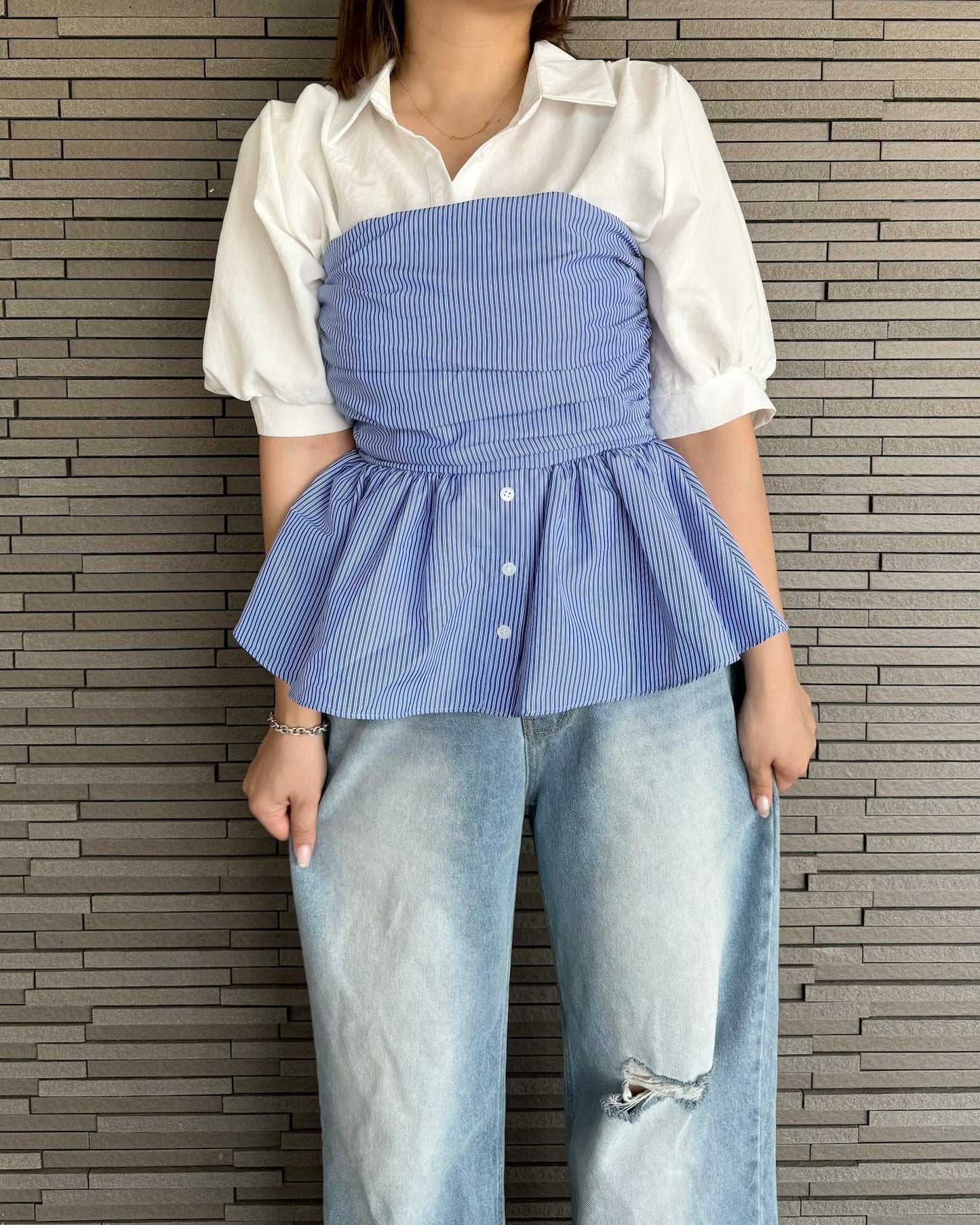 ストライプペプラムベアビスチェ