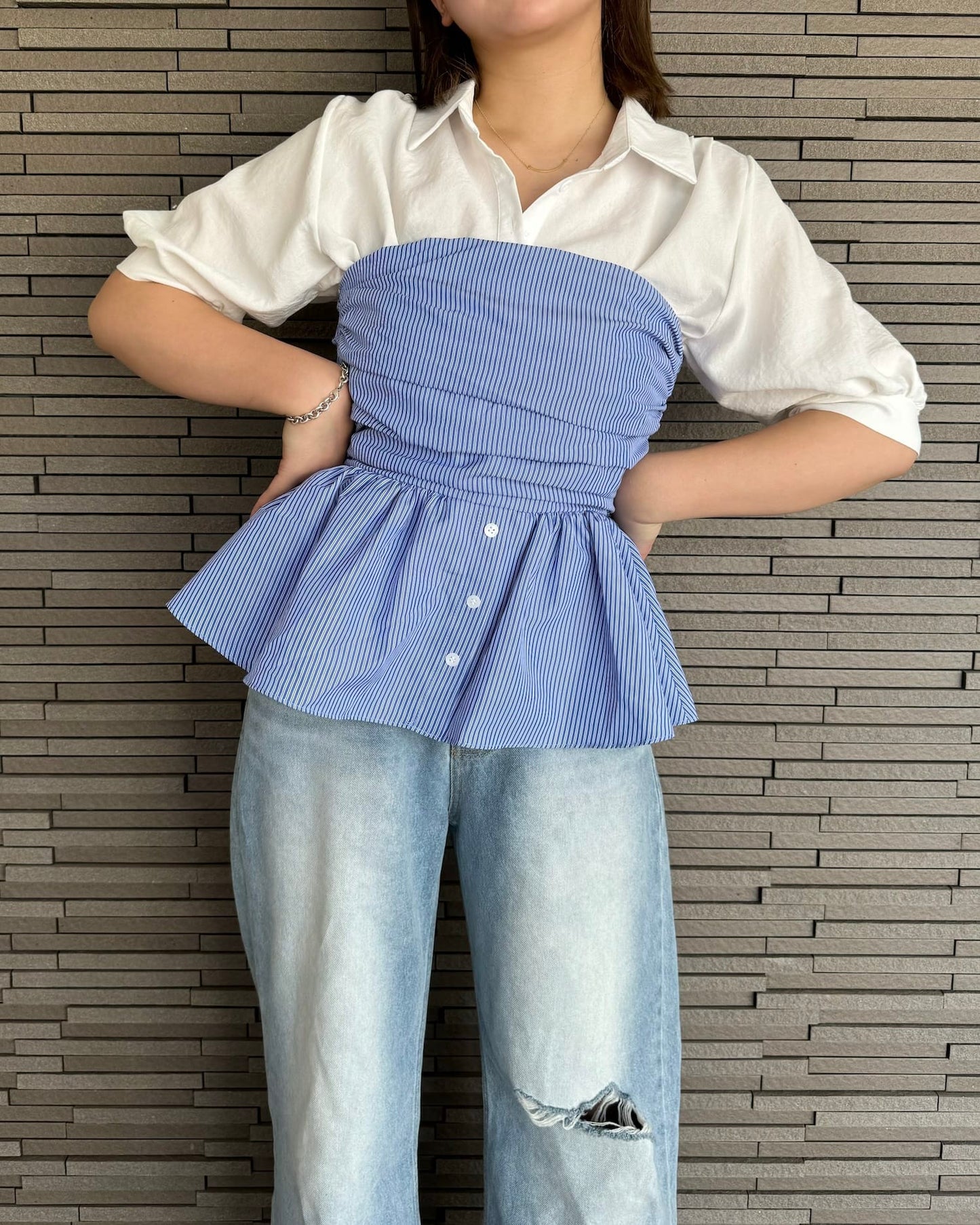 ストライプペプラムベアビスチェ