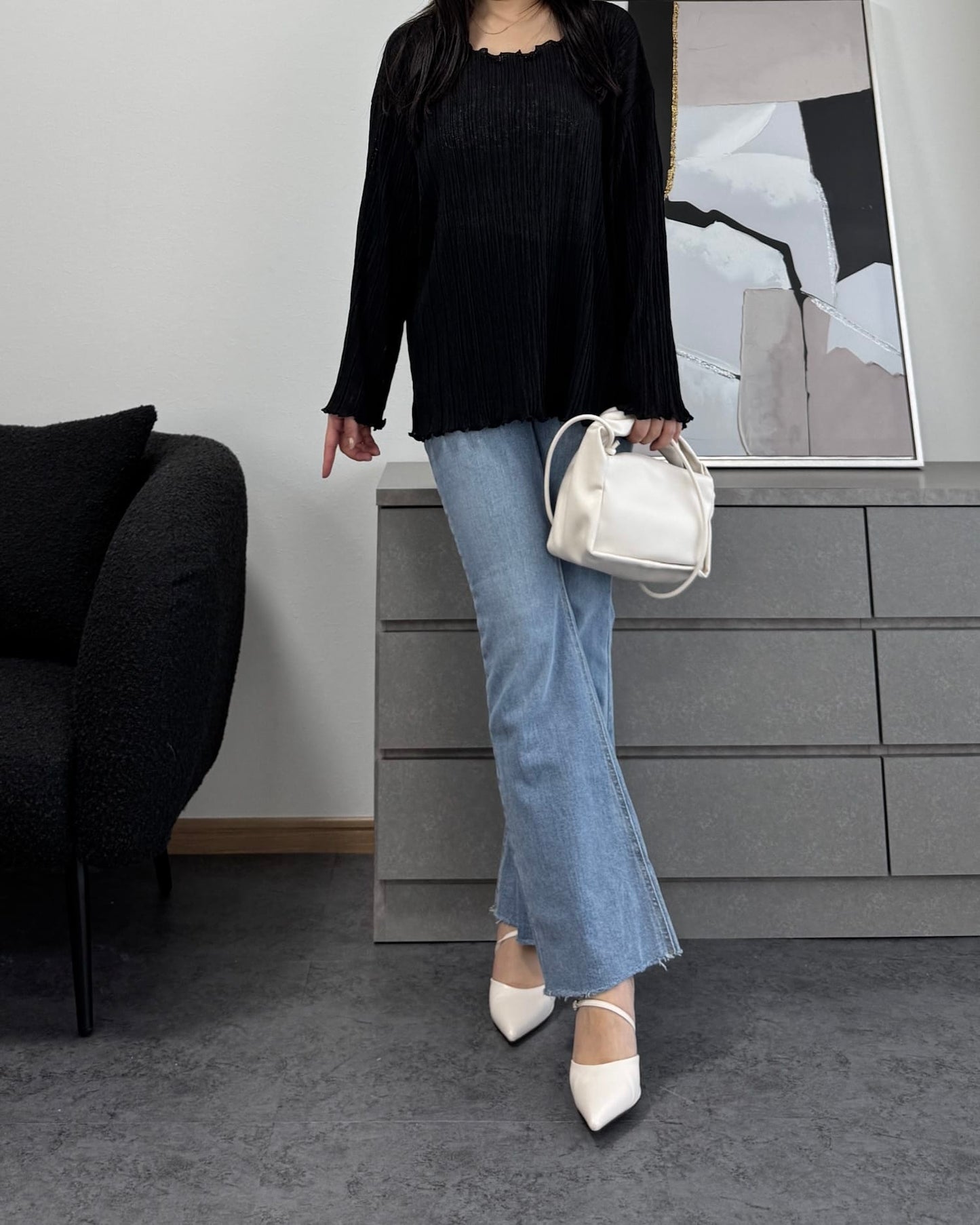 ポインテッドトゥストラップヒールミュール