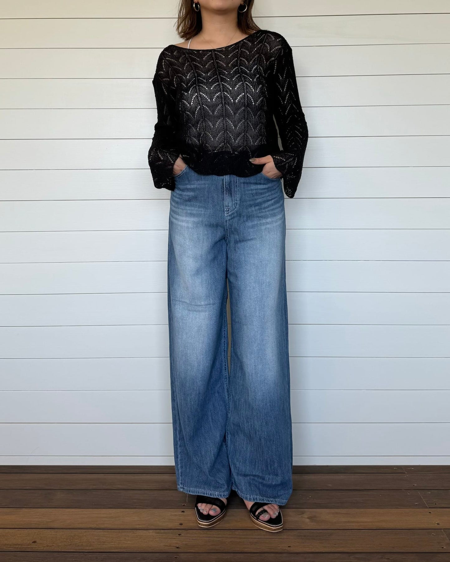 デニム風コットンワイドパンツ