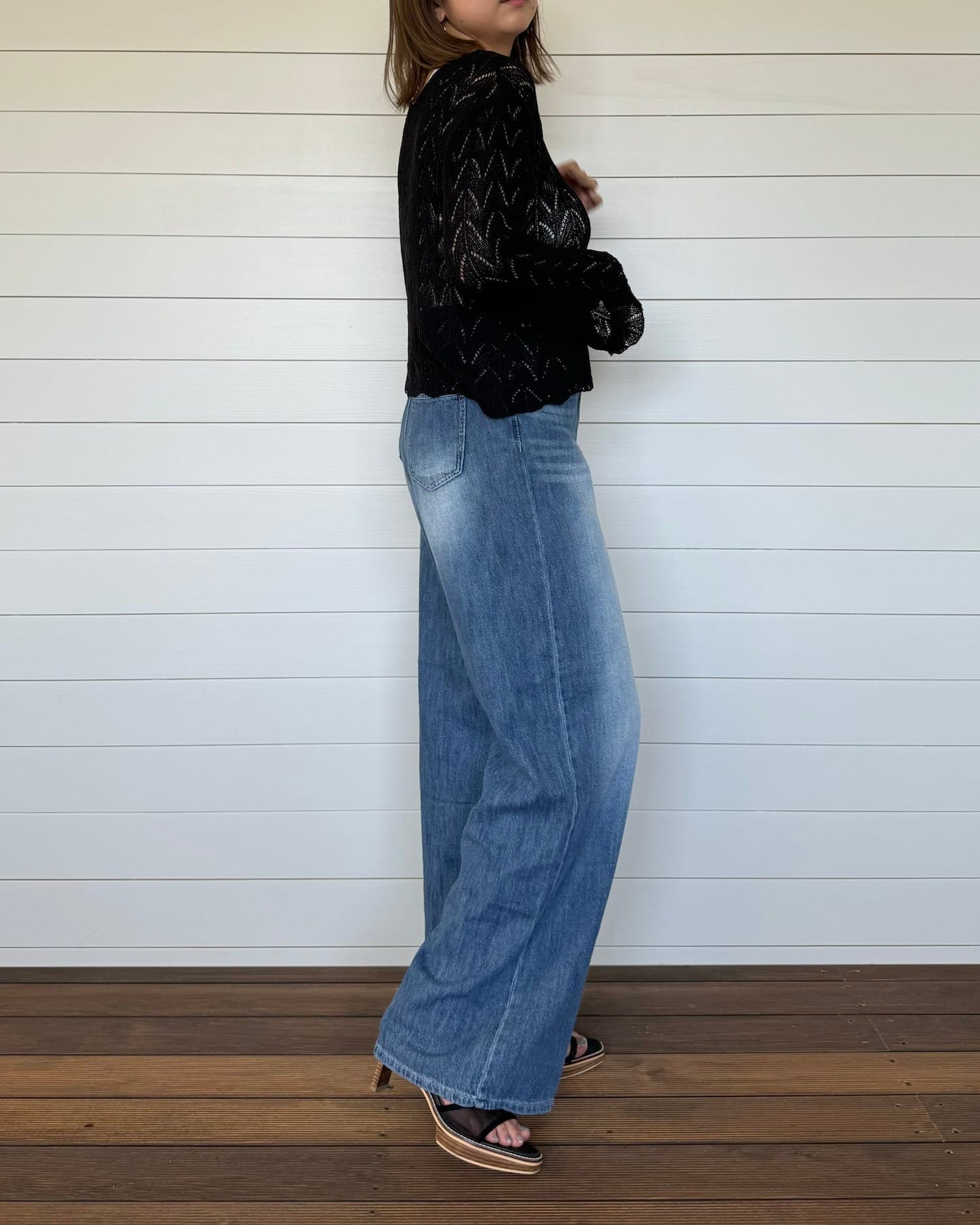 デニム風コットンワイドパンツ