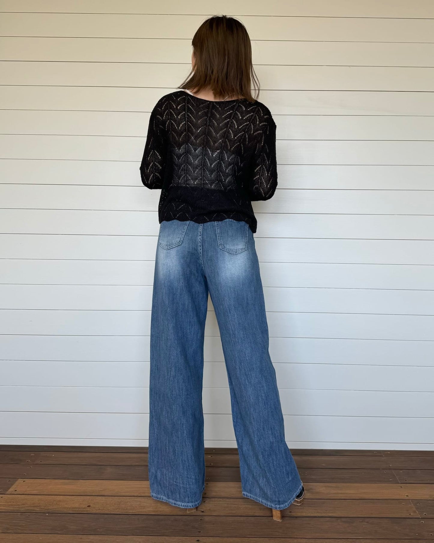 デニム風コットンワイドパンツ