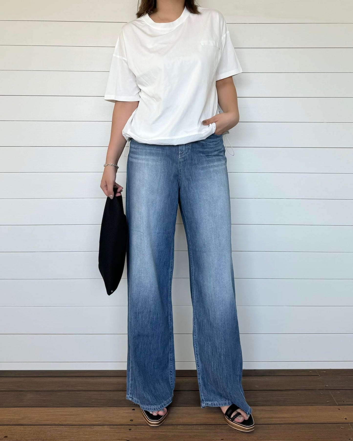 デニム風コットンワイドパンツ