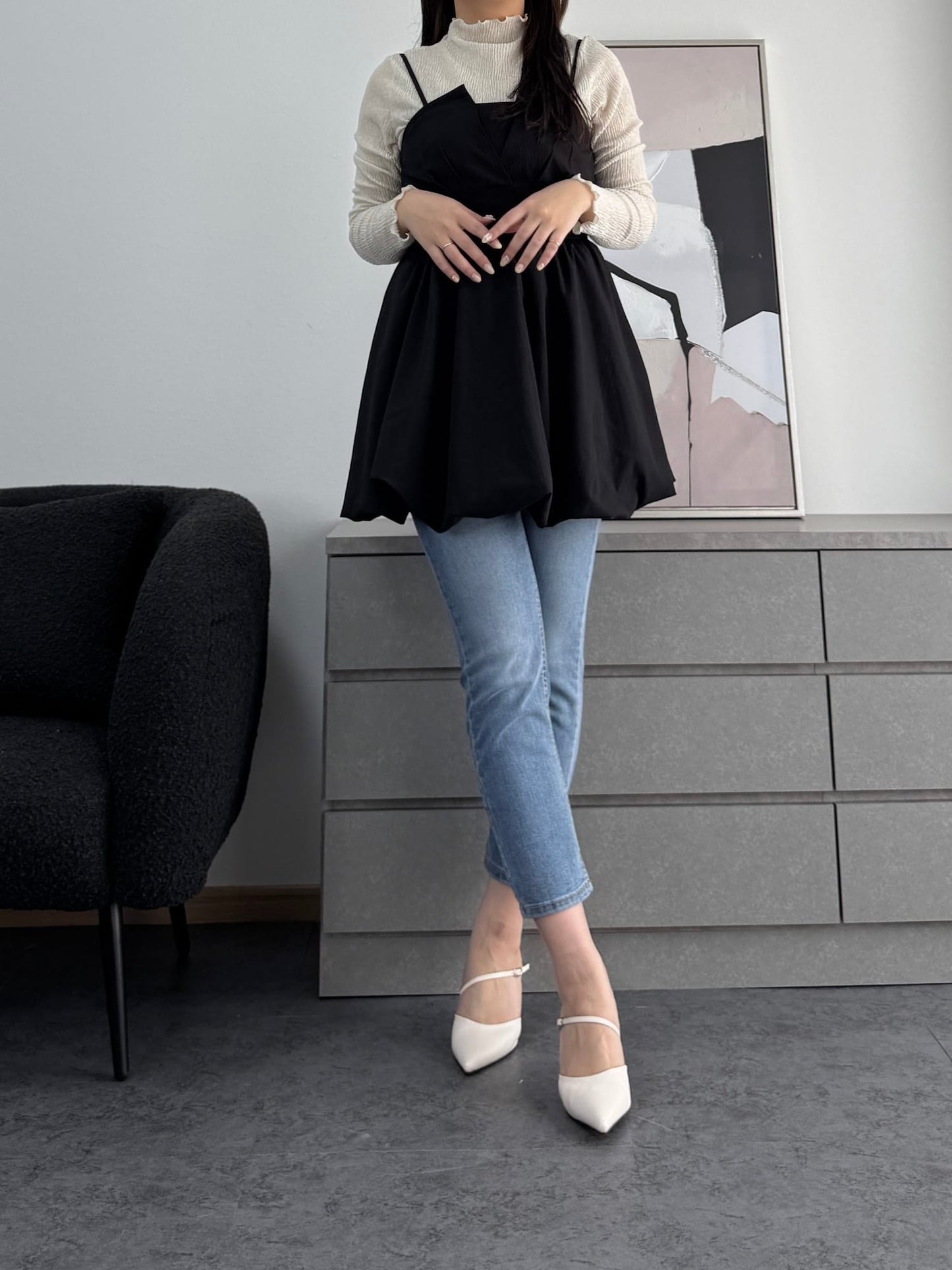 【体型カバー】バックリボンバルーンビスチェ