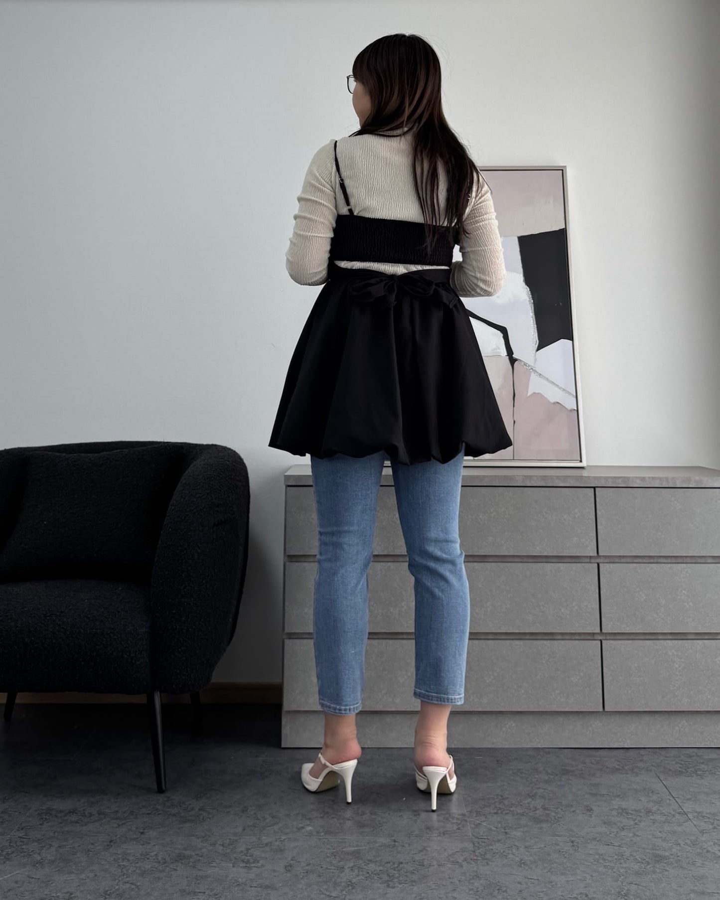 【体型カバー】バックリボンバルーンビスチェ