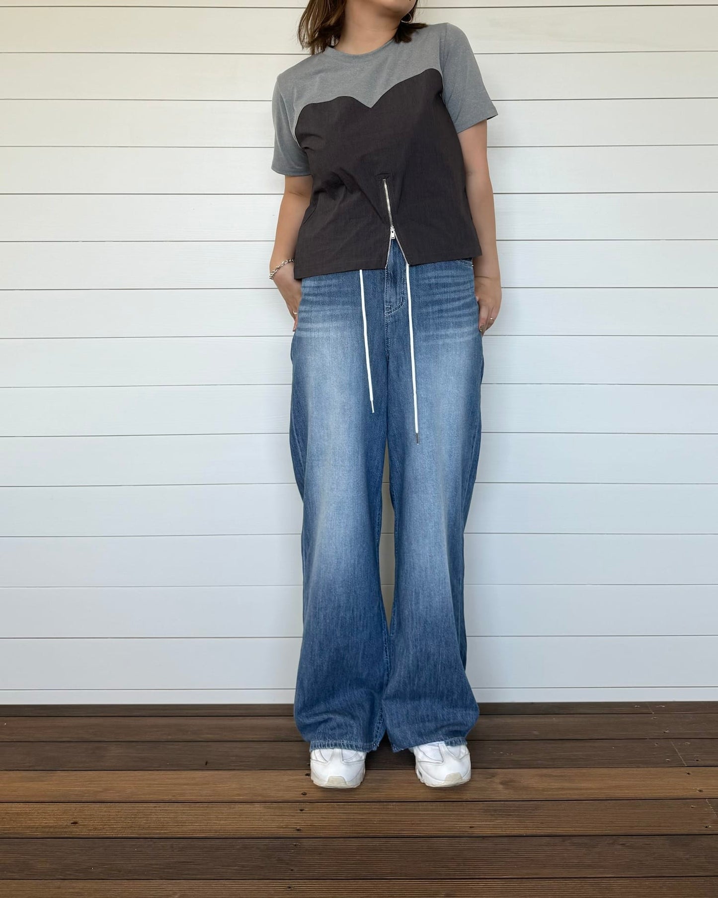 デニム風コットンワイドパンツ