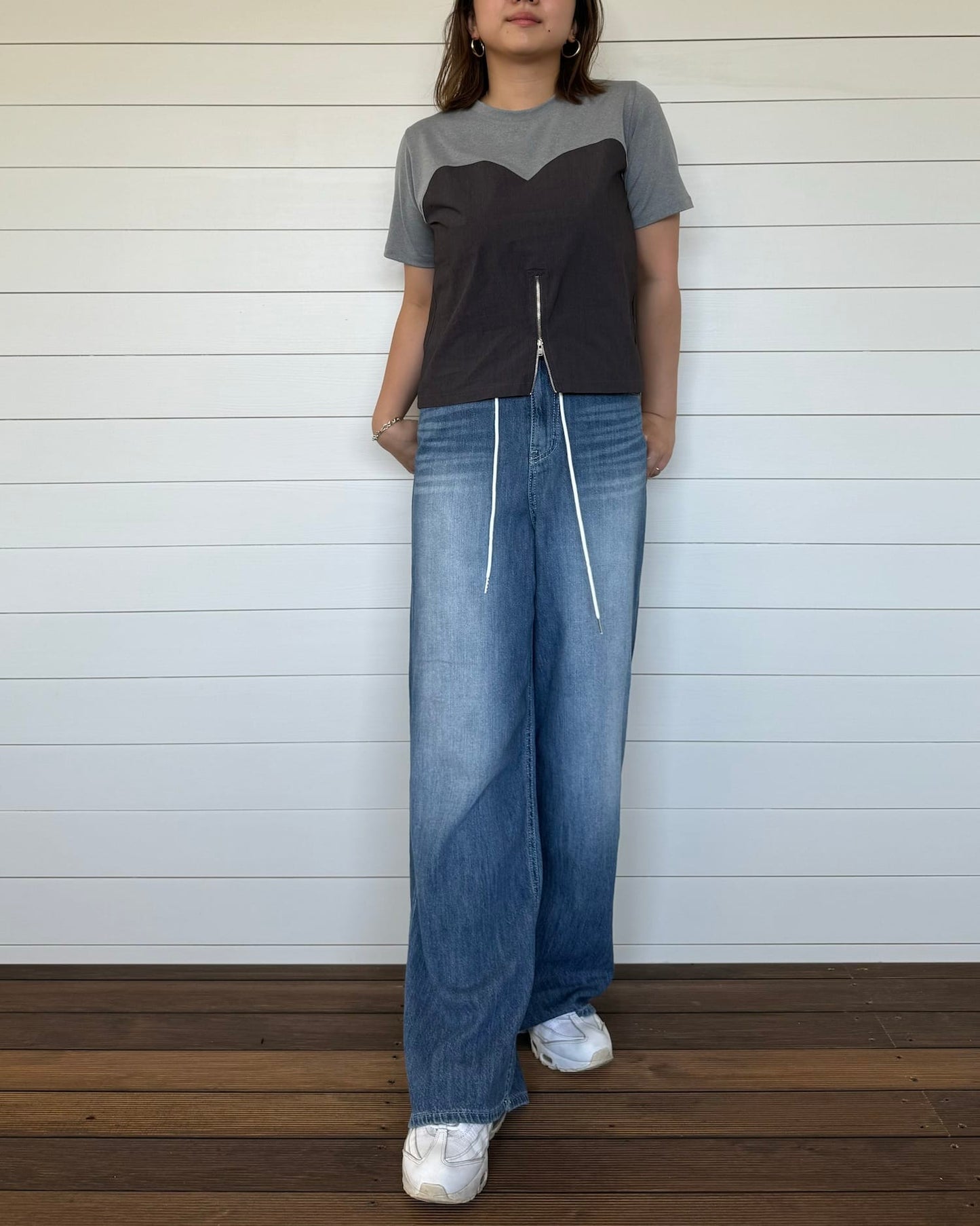 デニム風コットンワイドパンツ