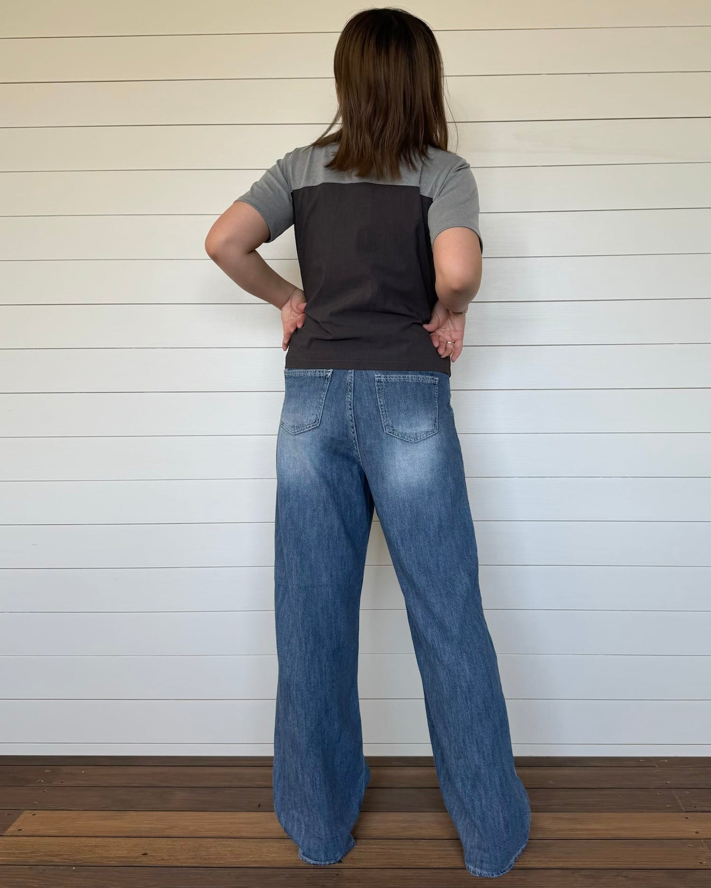 デニム風コットンワイドパンツ