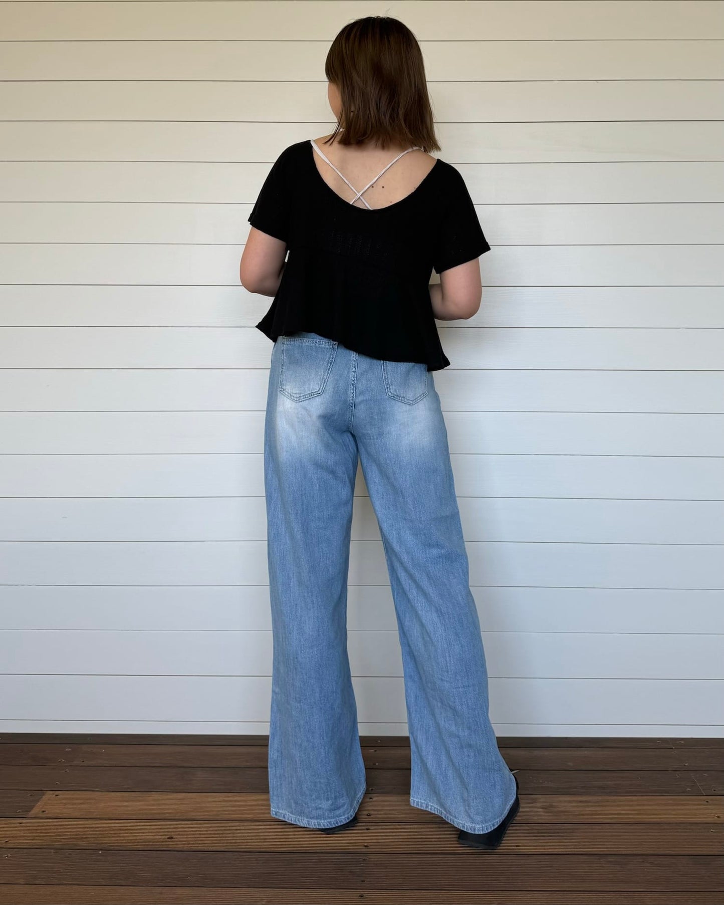 デニム風コットンワイドパンツ