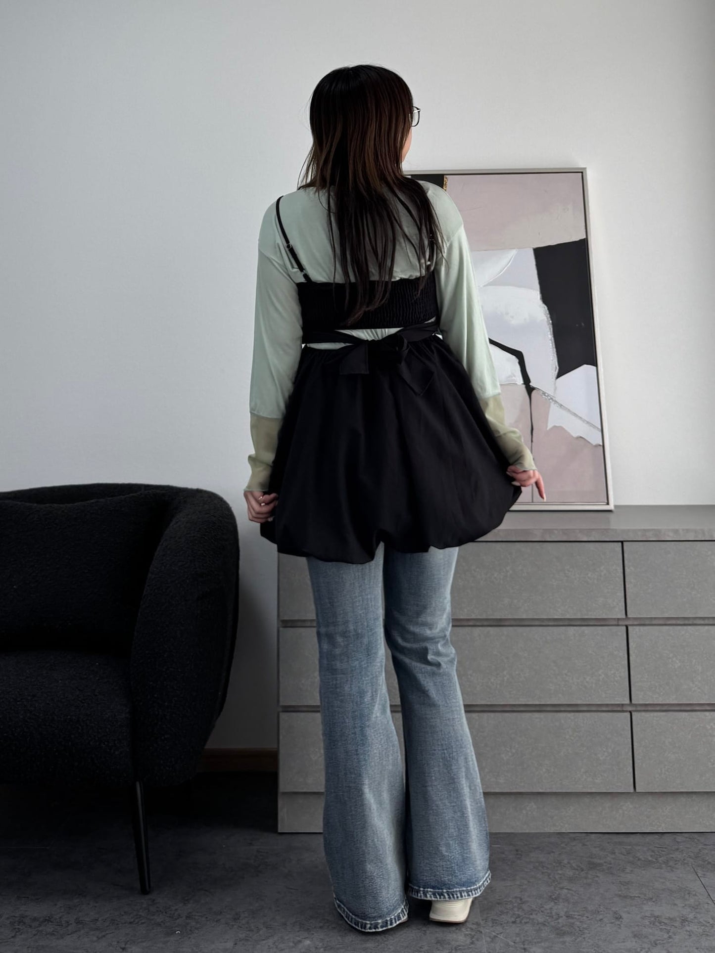 【体型カバー】バックリボンバルーンビスチェ