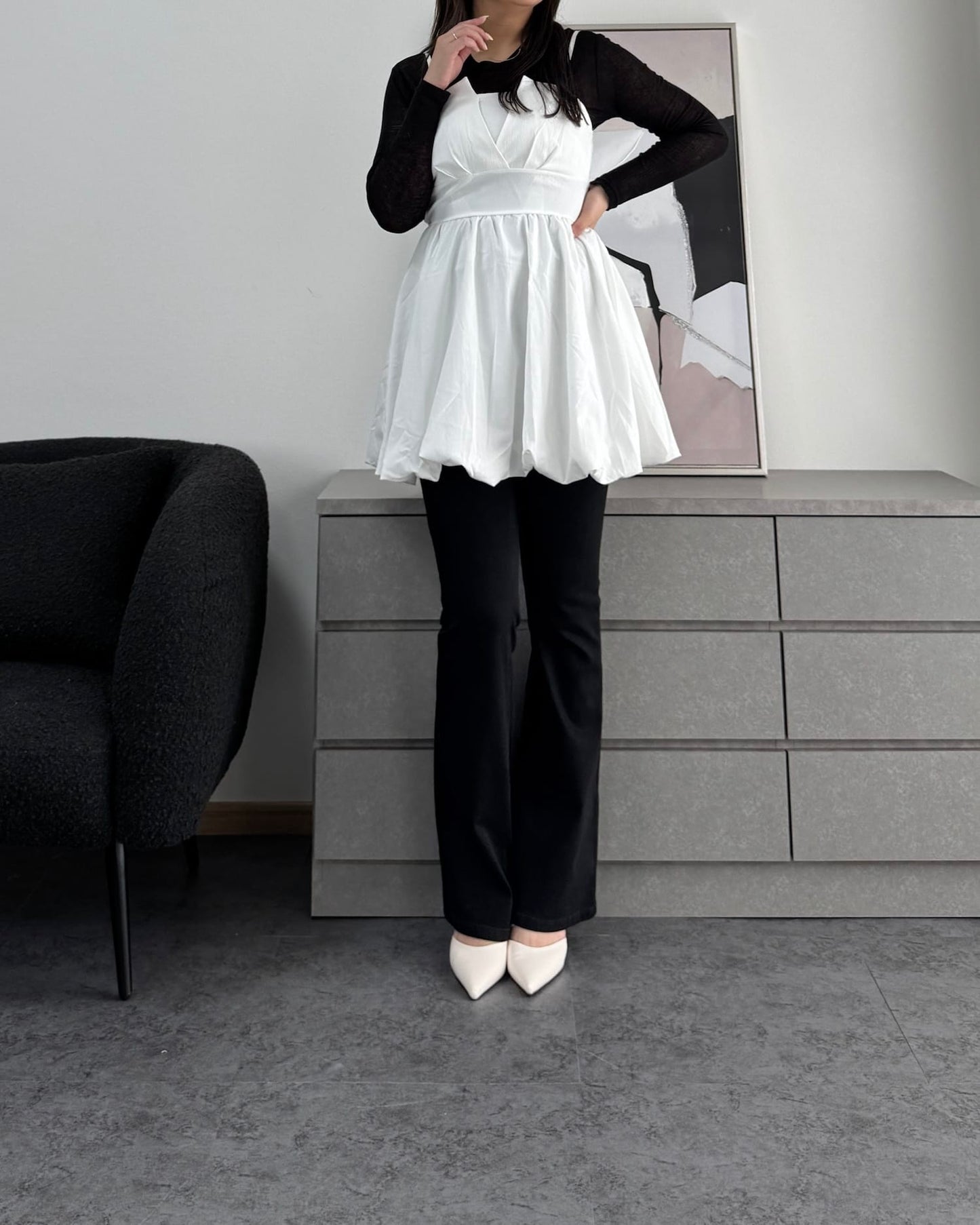 【体型カバー】バックリボンバルーンビスチェ