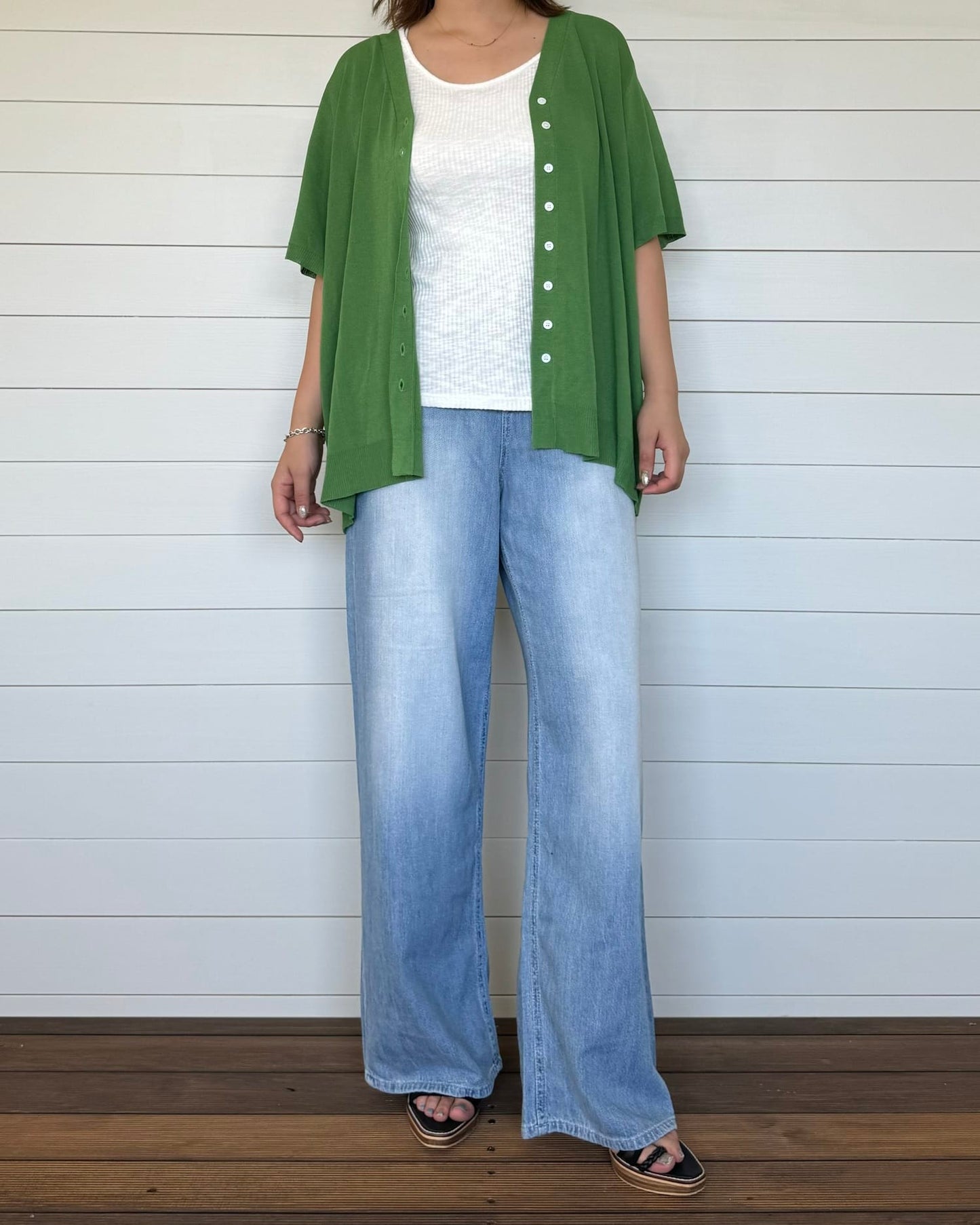 デニム風コットンワイドパンツ