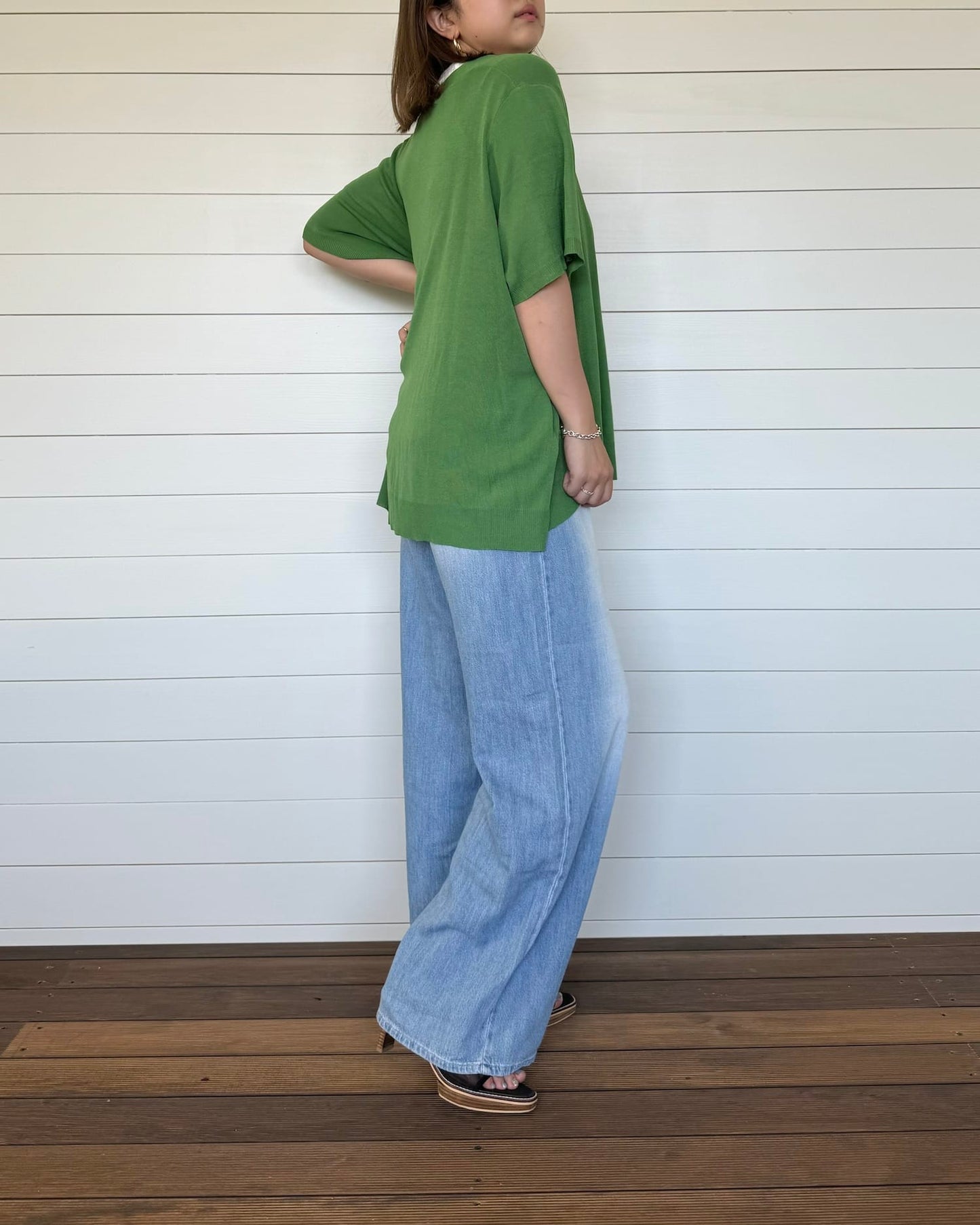 デニム風コットンワイドパンツ