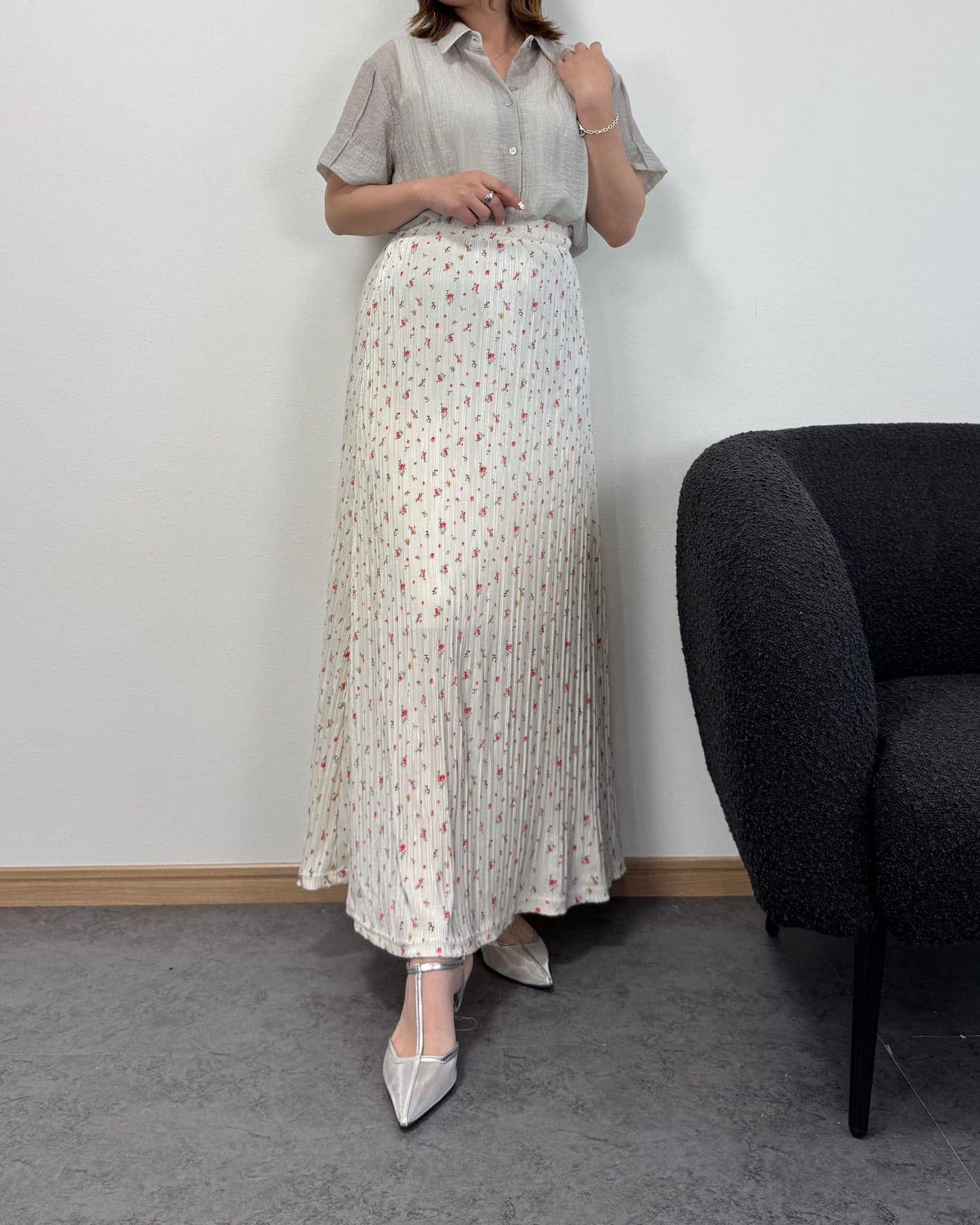 【6/25までのセール価格】小花柄ロングリブスカート