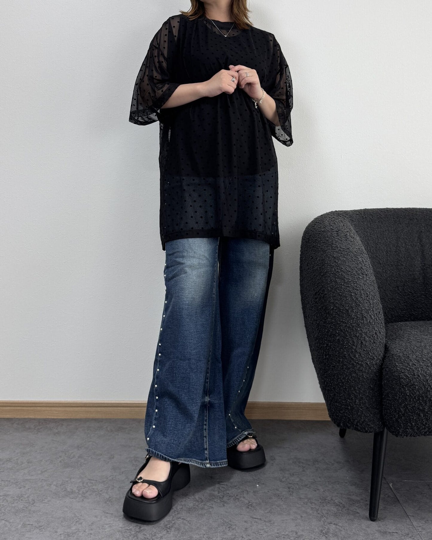 【7/9までのセール価格】とろみドットシアーオーバーTシャツ