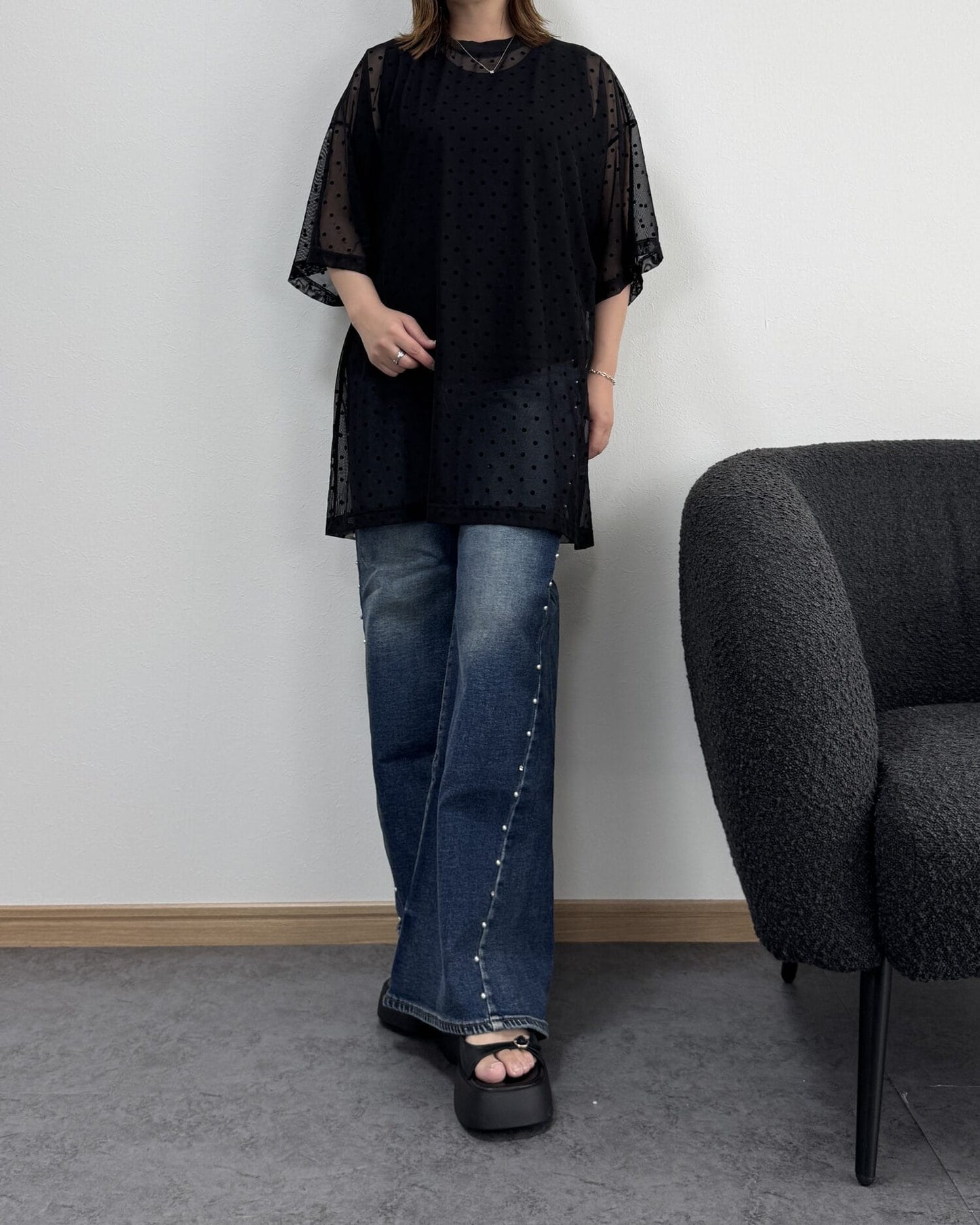 【7/9までのセール価格】とろみドットシアーオーバーTシャツ