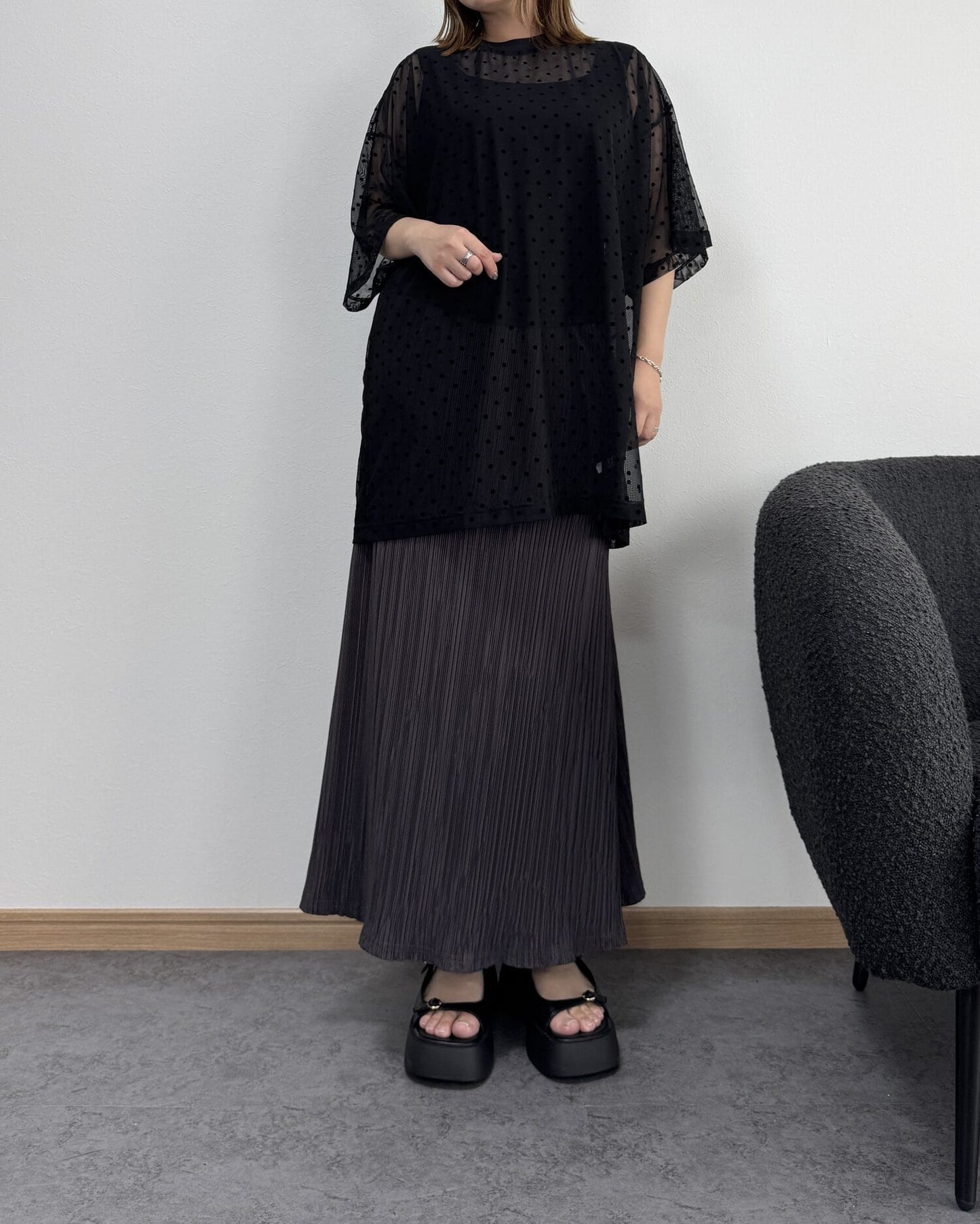 【7/9までのセール価格】とろみドットシアーオーバーTシャツ