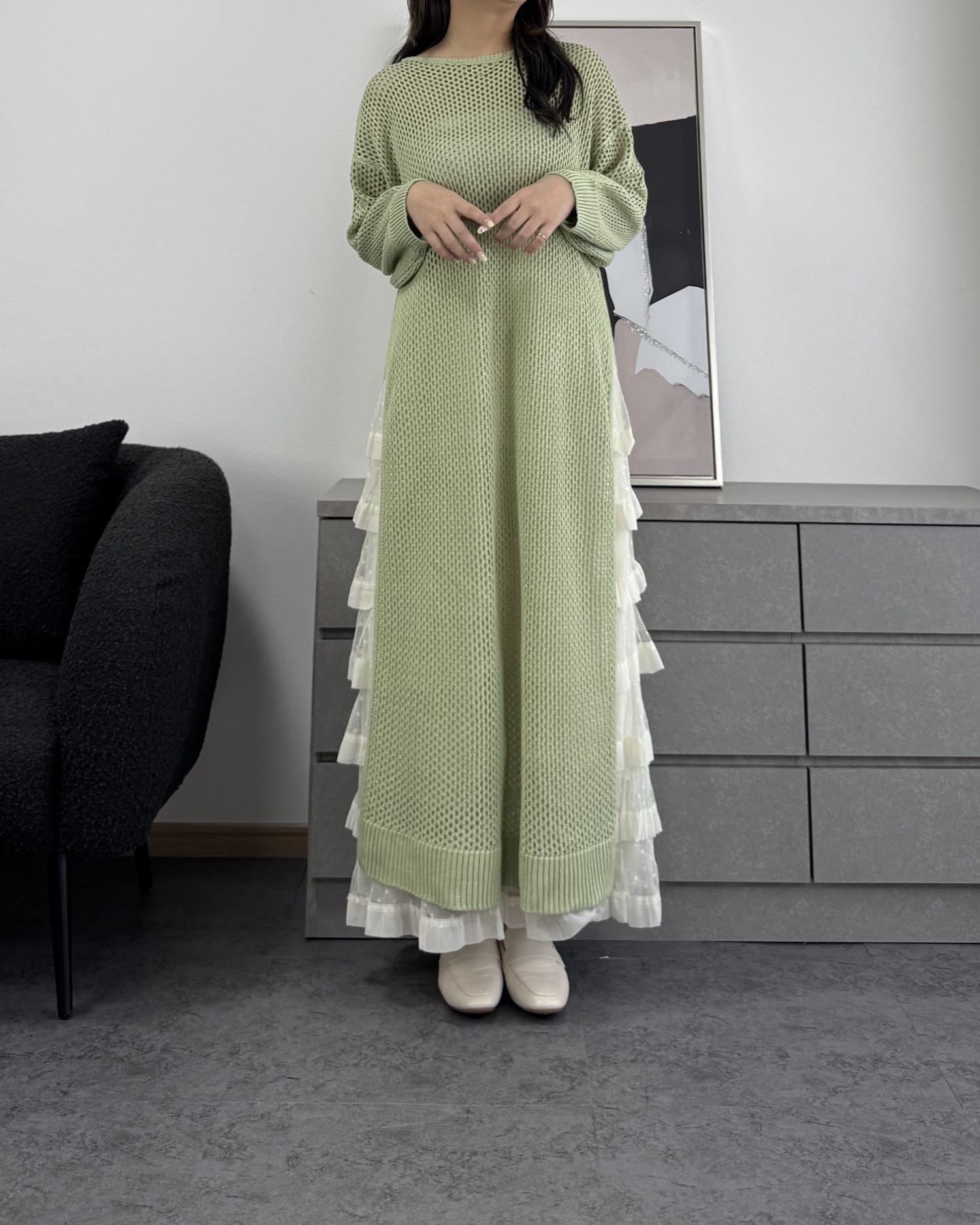 レイヤードメッシュワンピース