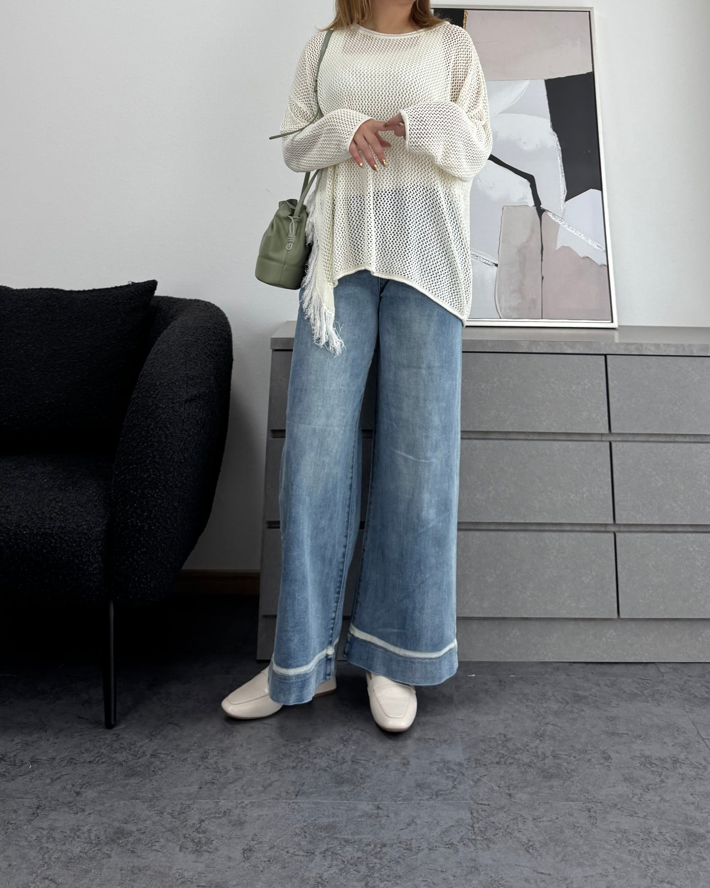 メッシュフリンジトップス