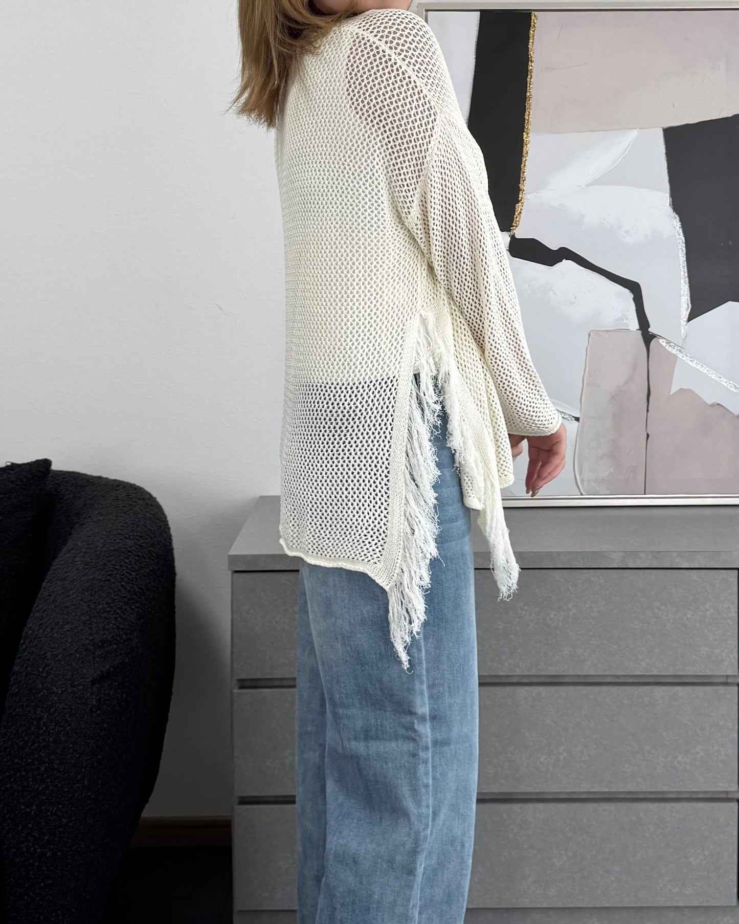 メッシュフリンジトップス