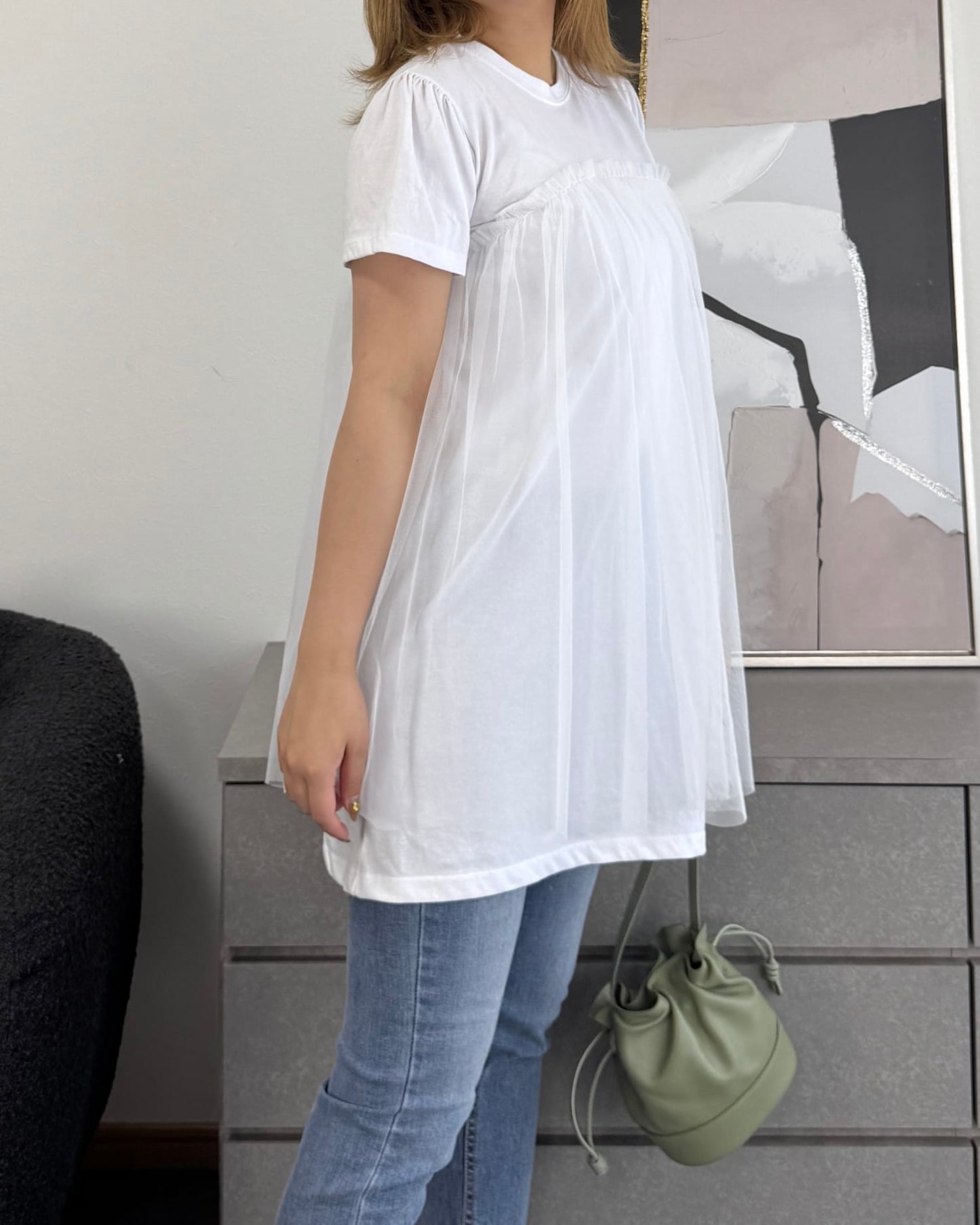 チュール付きTシャツ