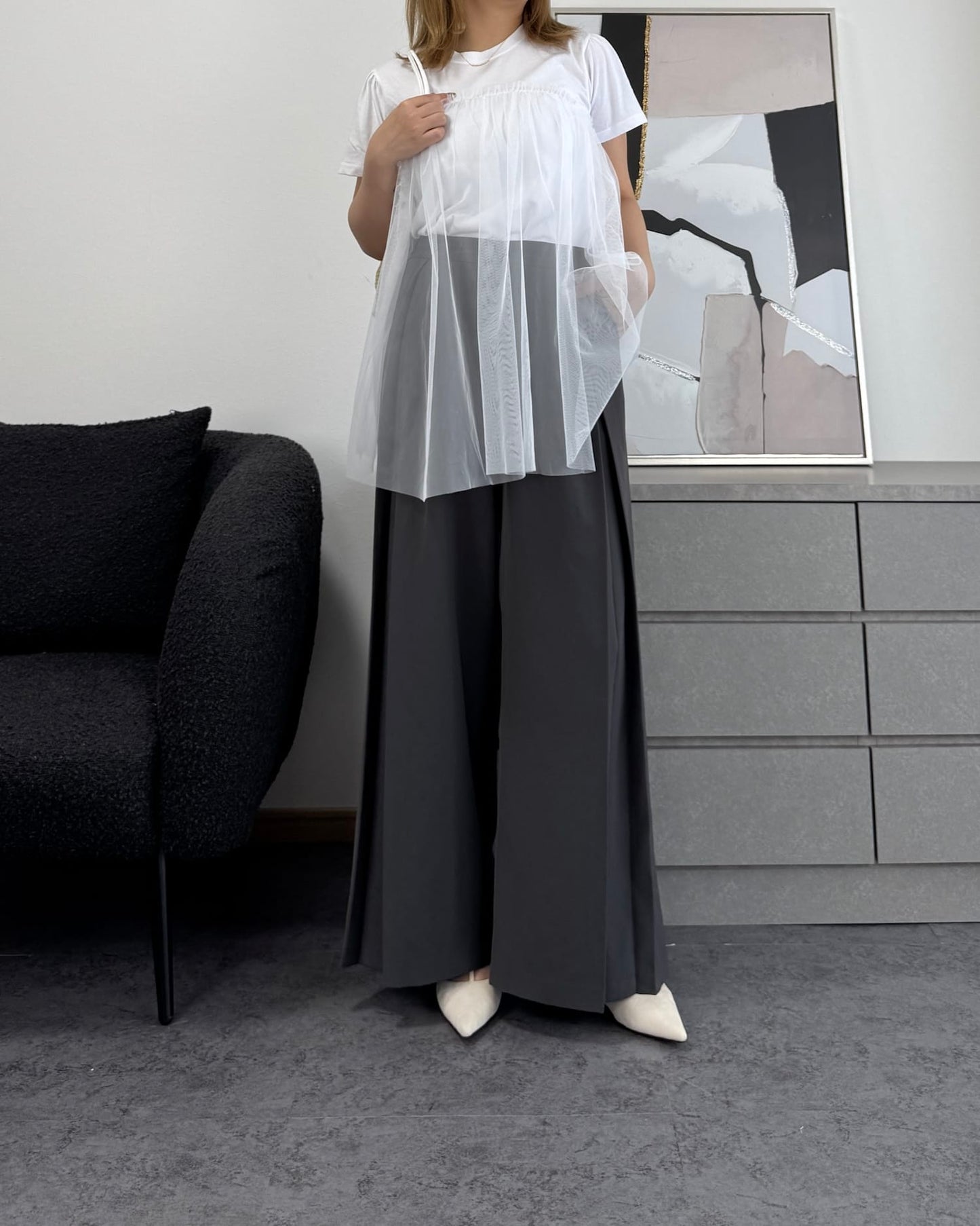 チュール付きTシャツ
