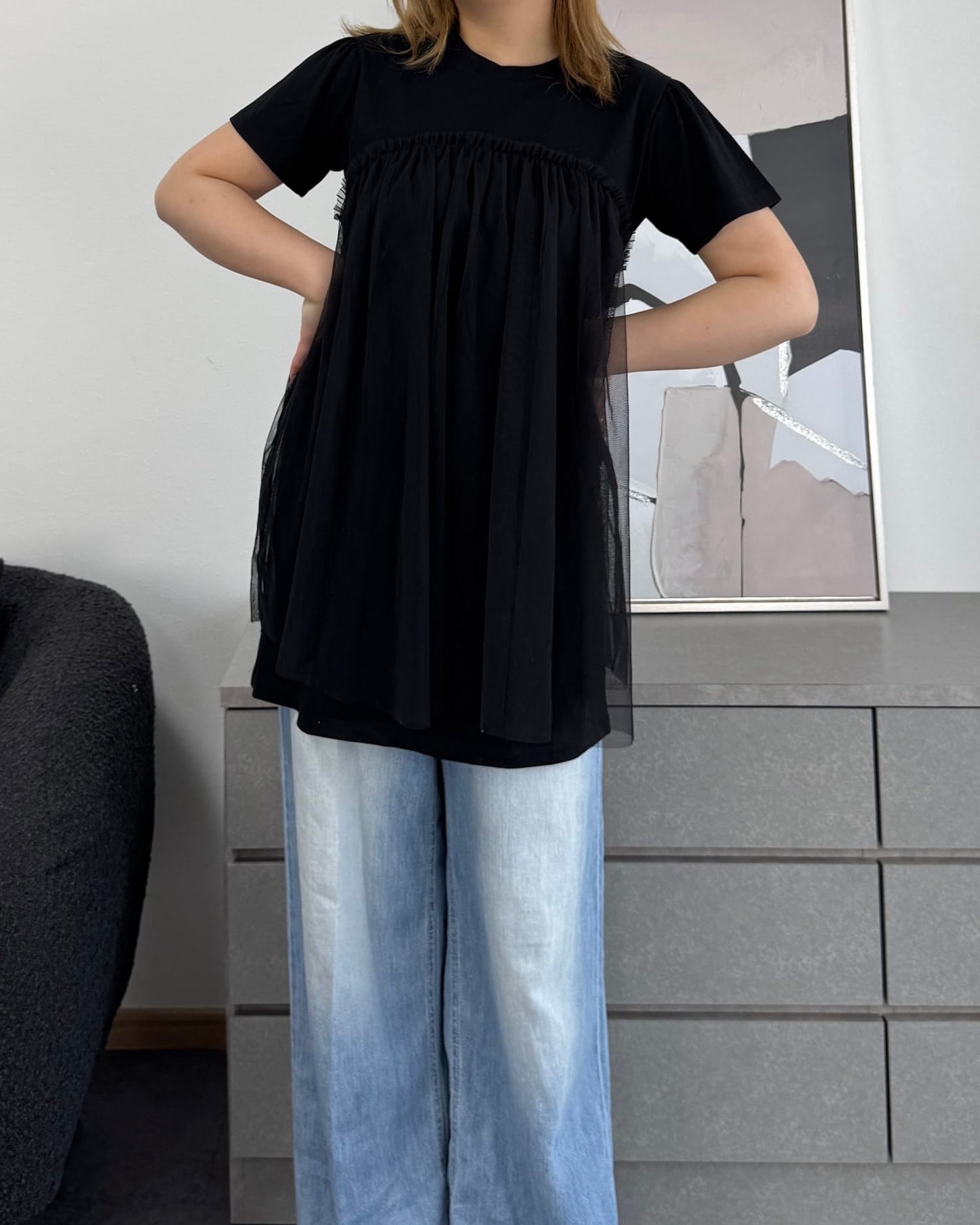 チュール付きTシャツ
