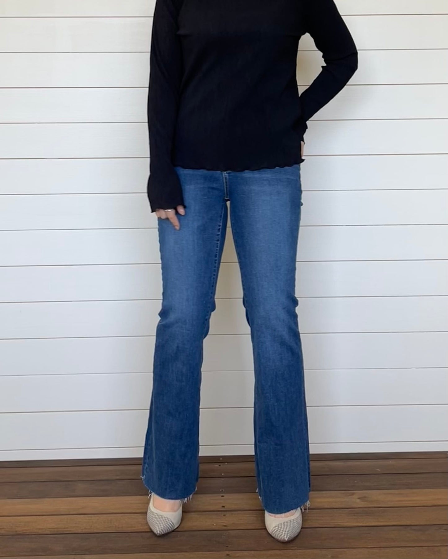 【ウエスト全ゴム】美シルエットストレッチフレアデニム