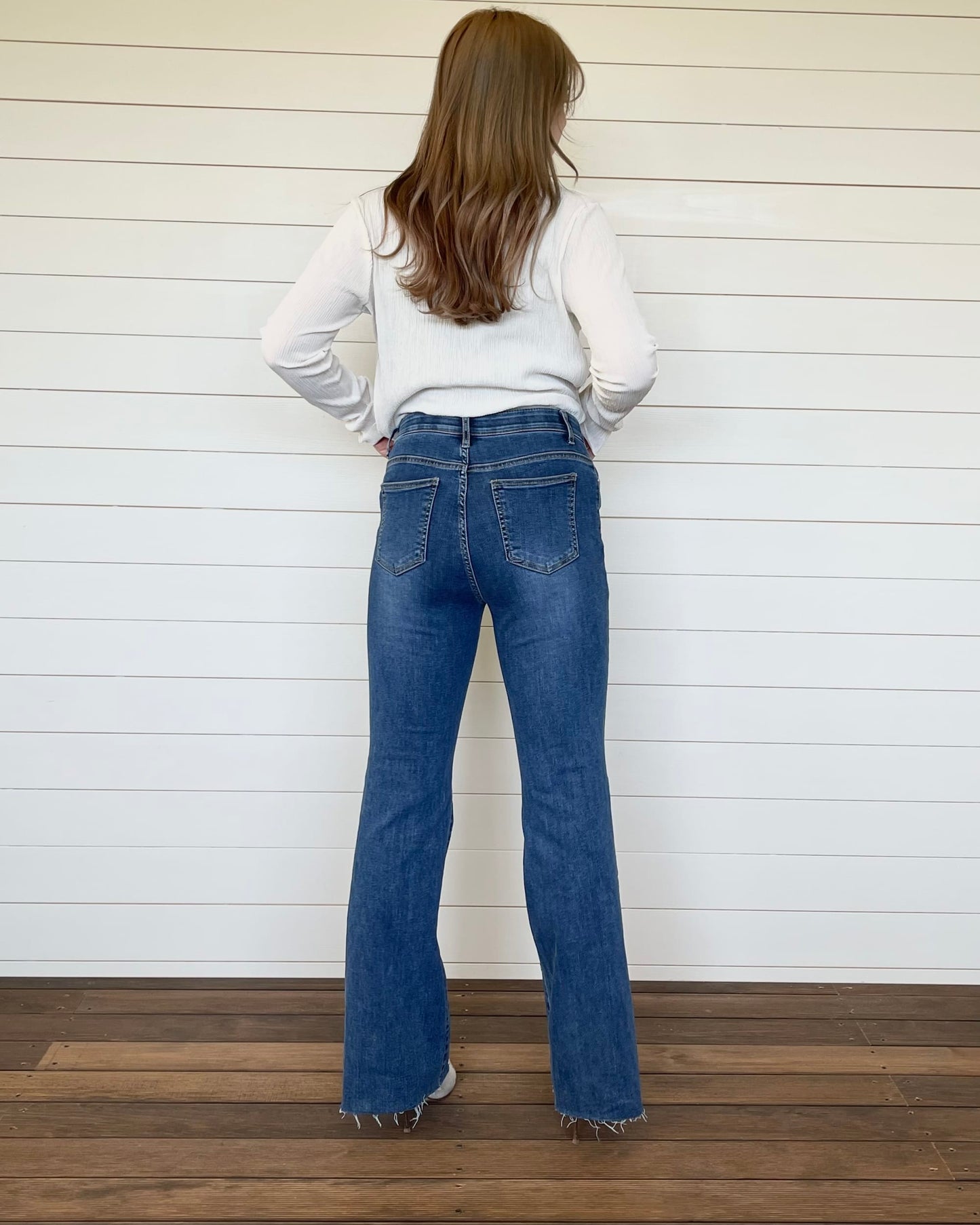 【ウエスト全ゴム】美シルエットストレッチフレアデニム