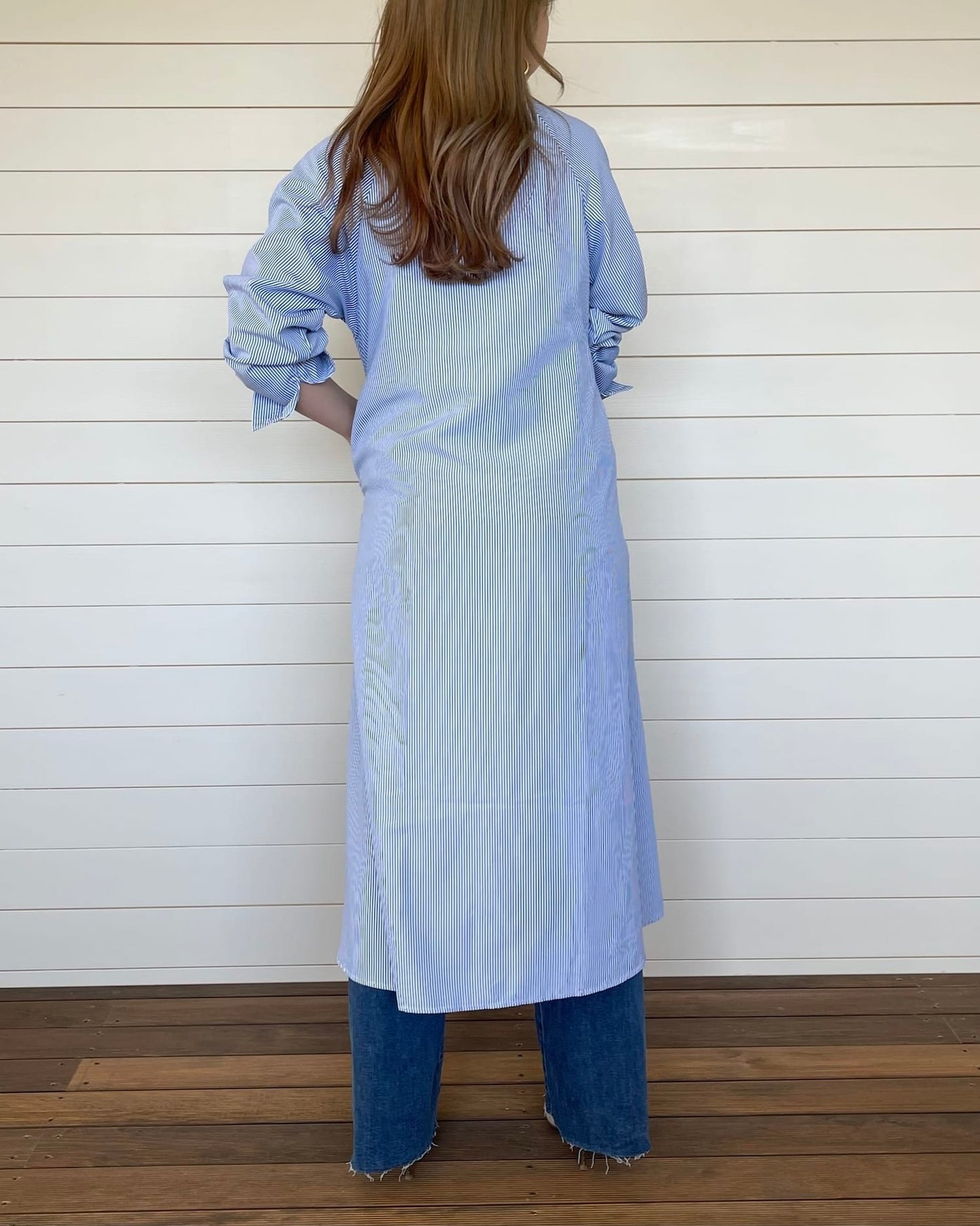 ストライプロングオーバーシャツ