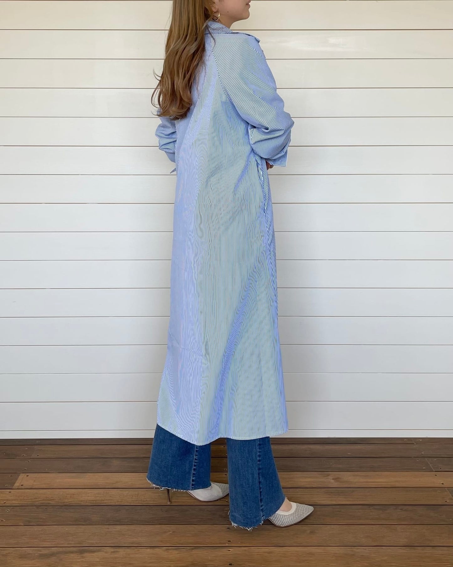 ストライプロングオーバーシャツ