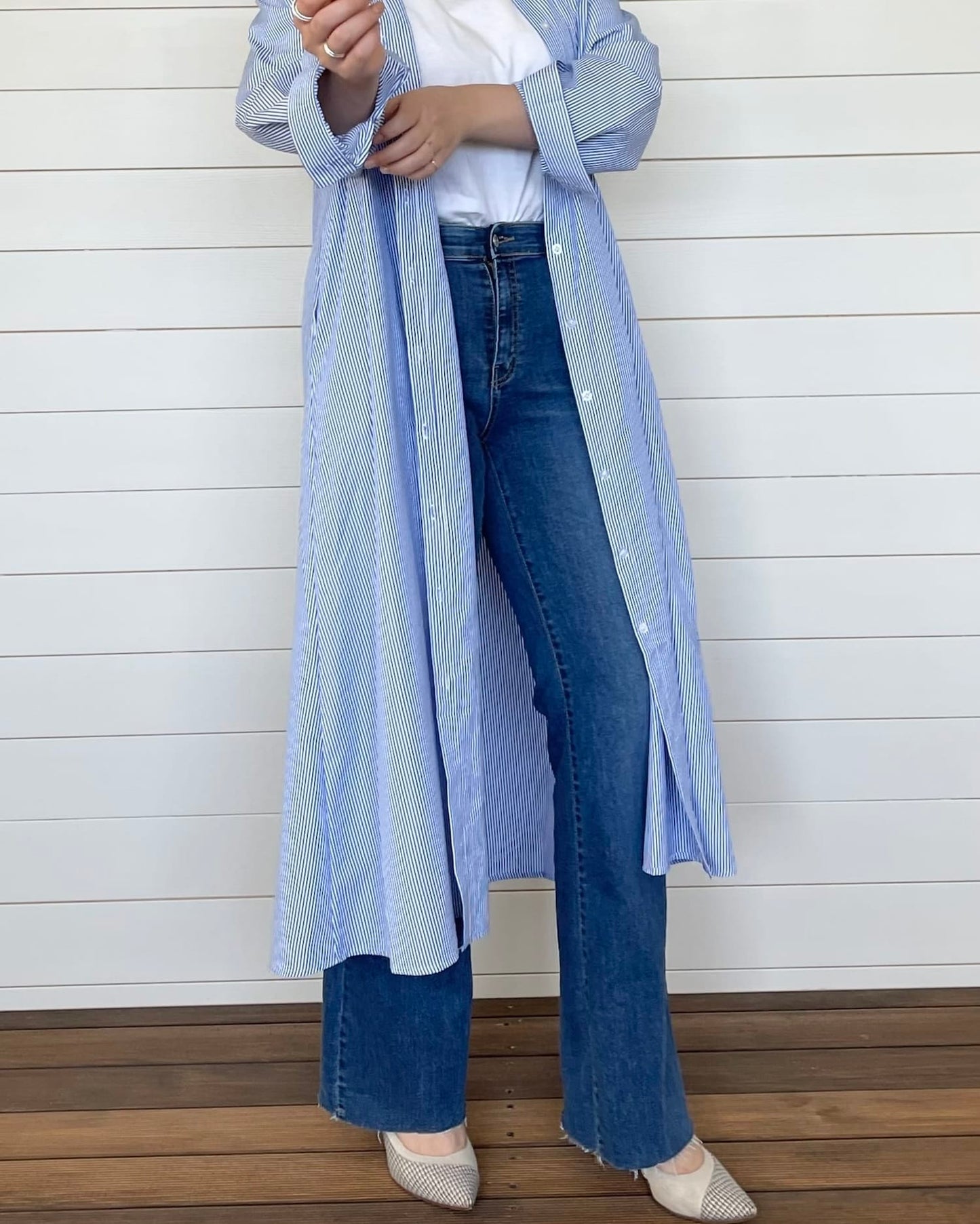 ストライプロングオーバーシャツ