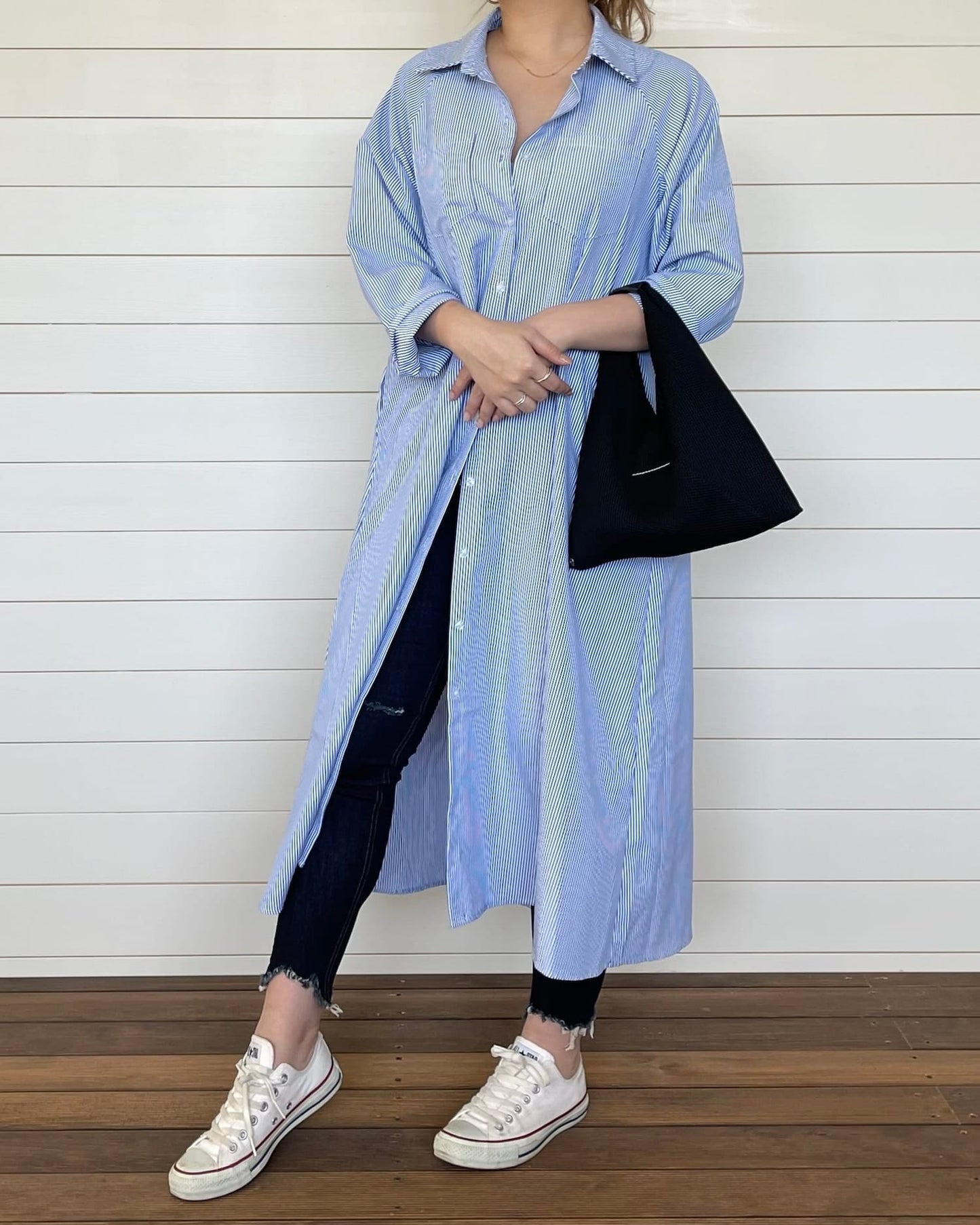 ストライプロングオーバーシャツ